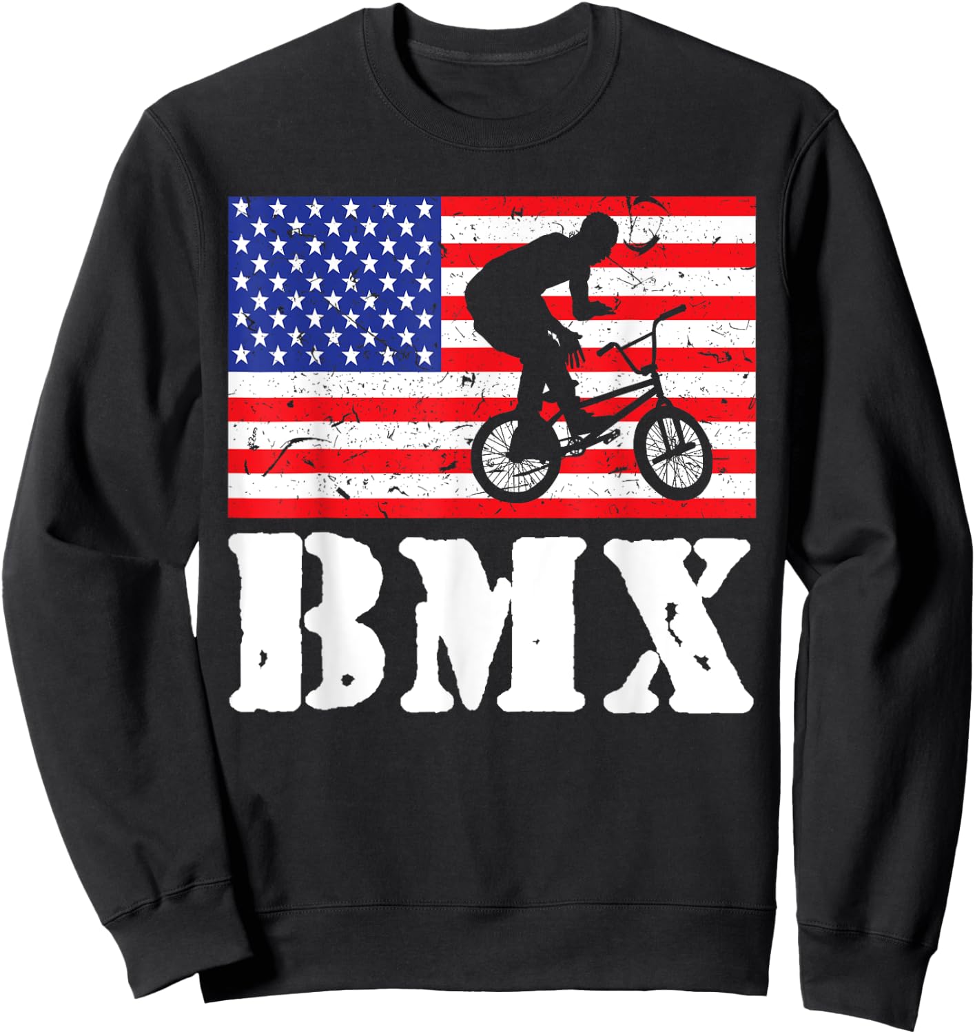 Distressed BMX Riding USA American Flag Vintage Bike Rider Women Kids Men Sweatshirt - Sweatshirt | Black