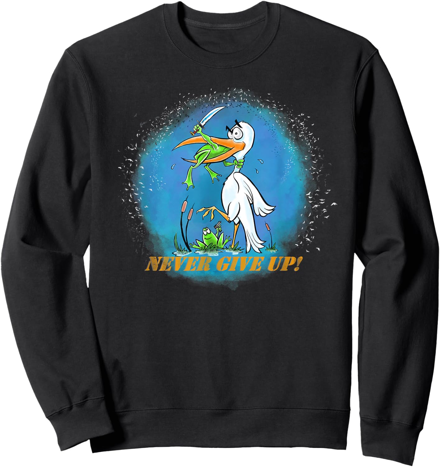Never Give Up Frogs Attack Shirt Sweatshirt - Sweatshirt | Black