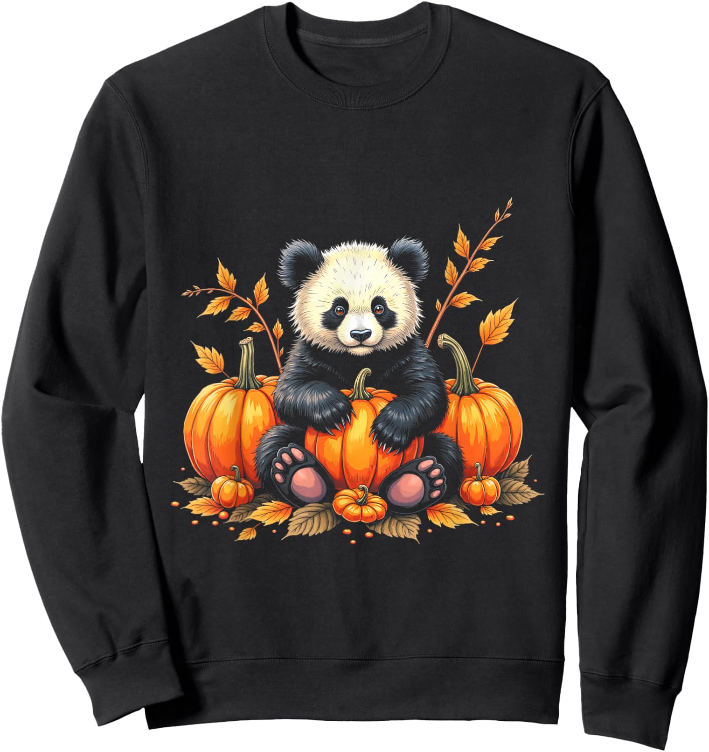 Adorable Panda Fall Vibes Autumn Pumpkins Thanksgiving Sweatshirt - Sweatshirt | Black