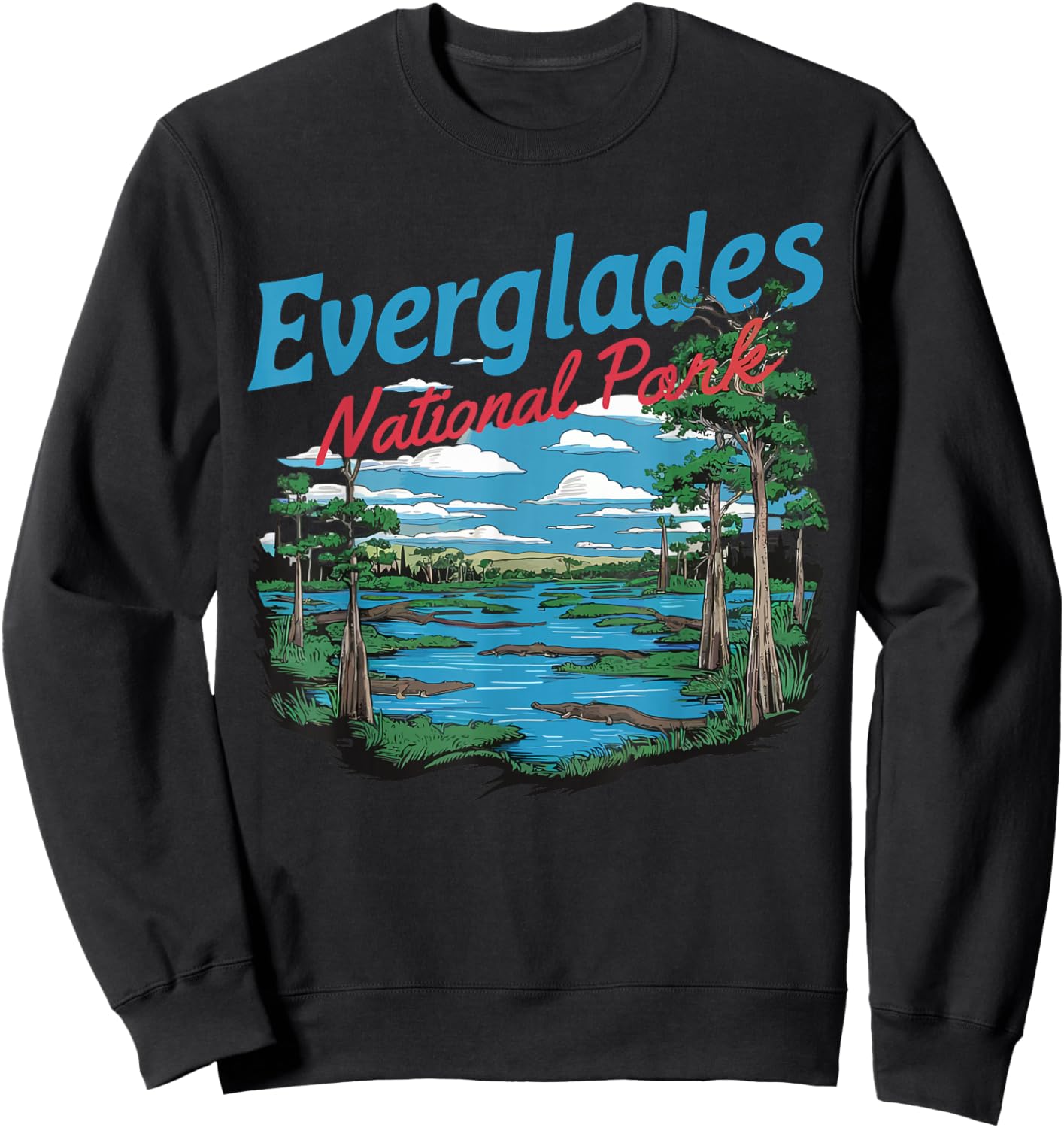 Everglades National Park Illustration Hiking Retro Florida Sweatshirt - Sweatshirt | Black