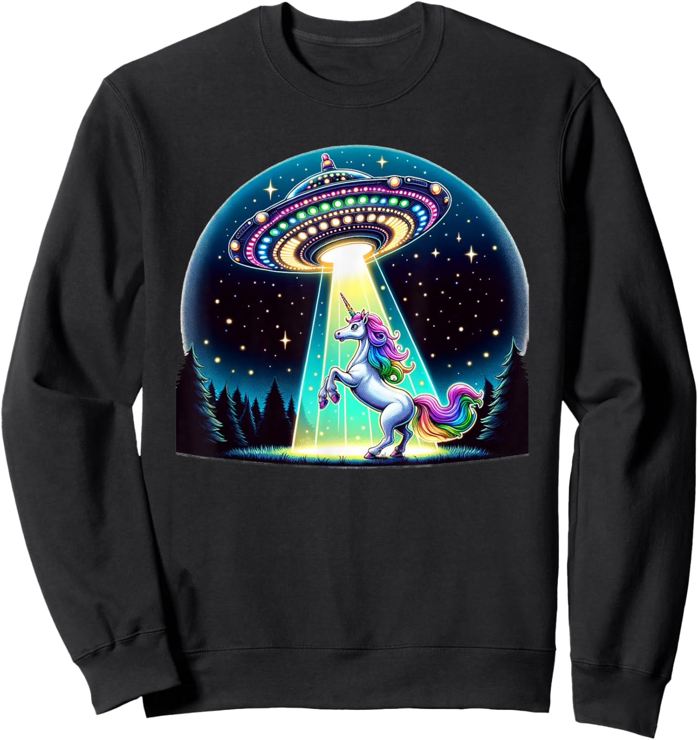 Rainbow Unicorn Abduction Alien Invasion Funny UFO Spaceship Sweatshirt - Sweatshirt | Black