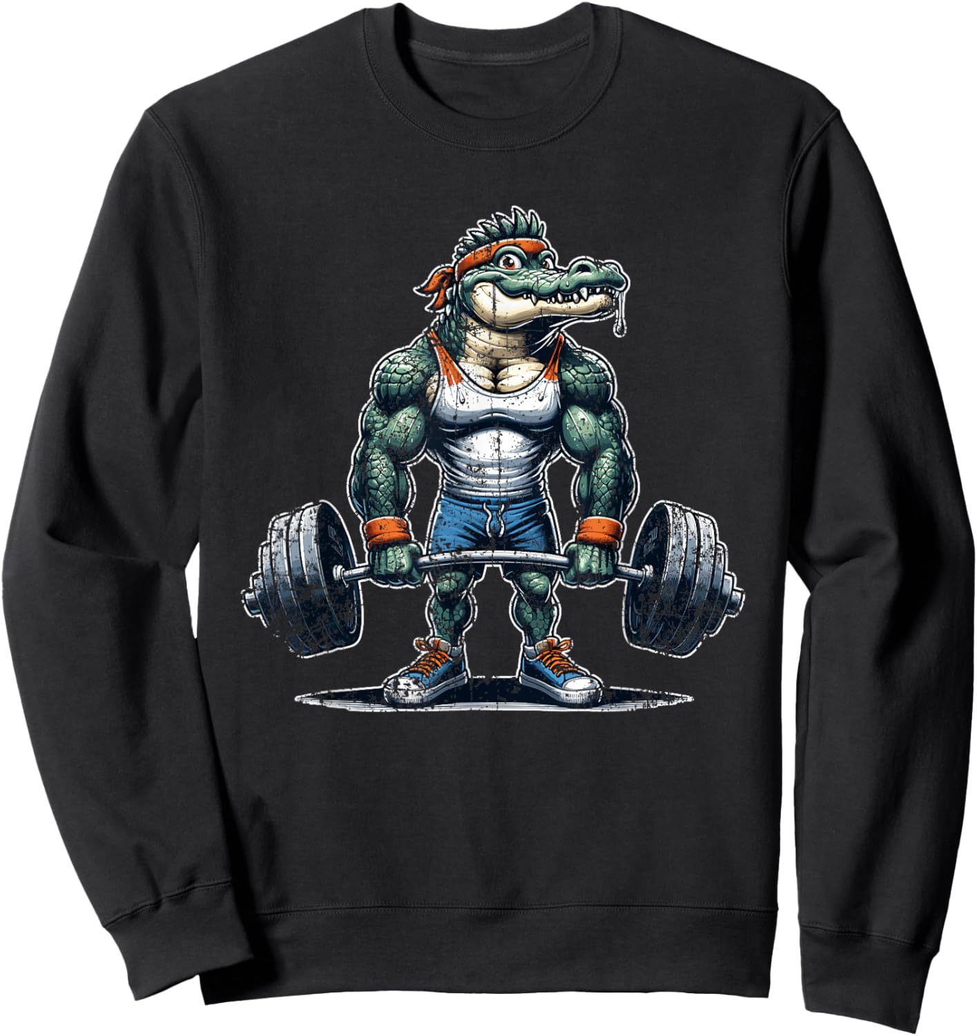 Threadrock Vintage Alligator Weightlifting Bodybuilder Muscle Fitness , Small, Black Sweatshirt - Sweatshirt | Black