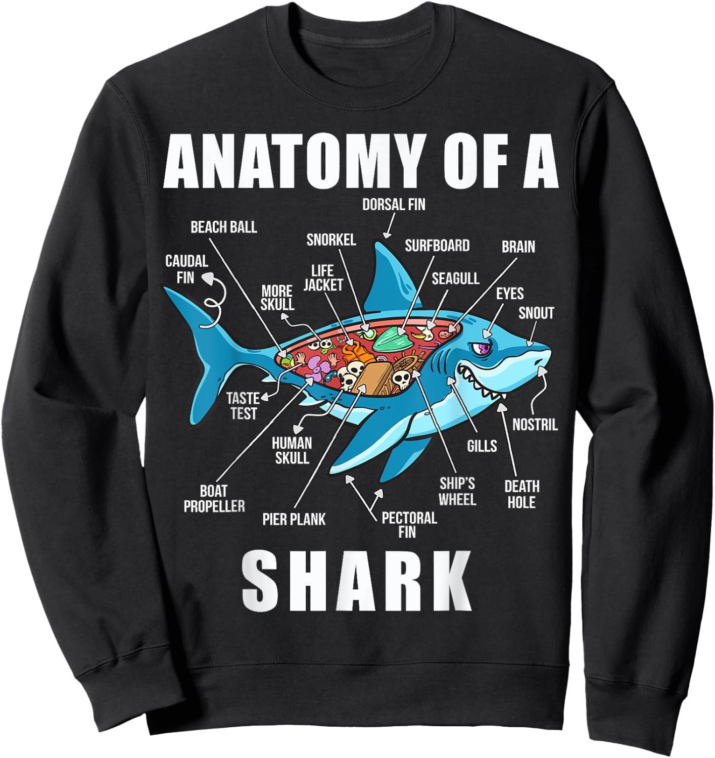 Anatomy Of A Shark Funny Marine Biology for Sharks Lovers Sweatshirt - Sweatshirt | Black