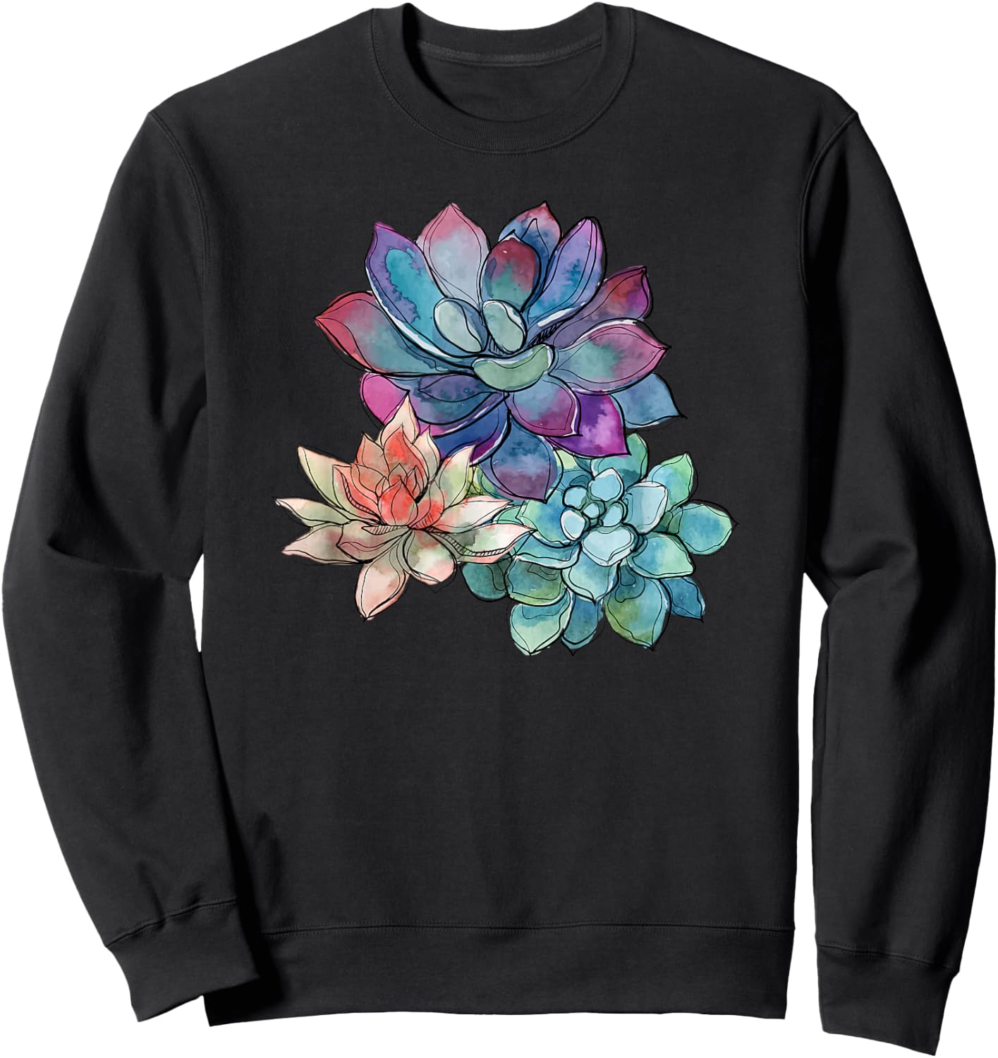 Succulent Beautiful Watercolor Succulents Plants Sweatshirt - Sweatshirt | Black