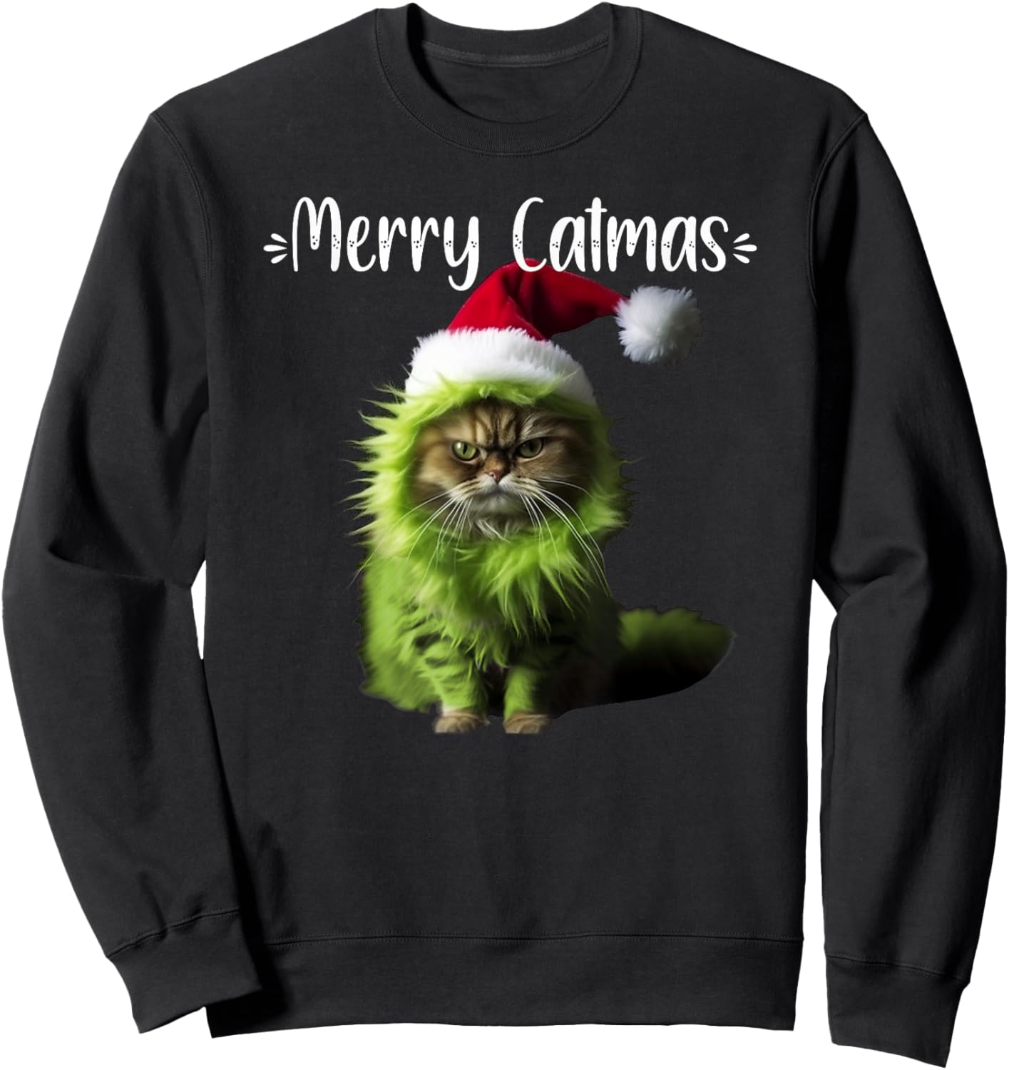 Merry Catmas - Funny Cat Christmas Women Kids Sweatshirt - Sweatshirt | Black