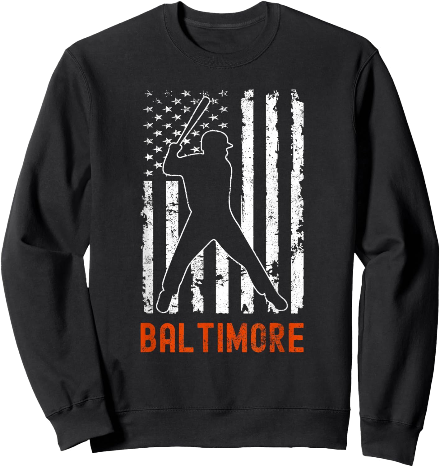Baltimore Maryland American Flag Baseball Weathered Sweatshirt - Sweatshirt | Black