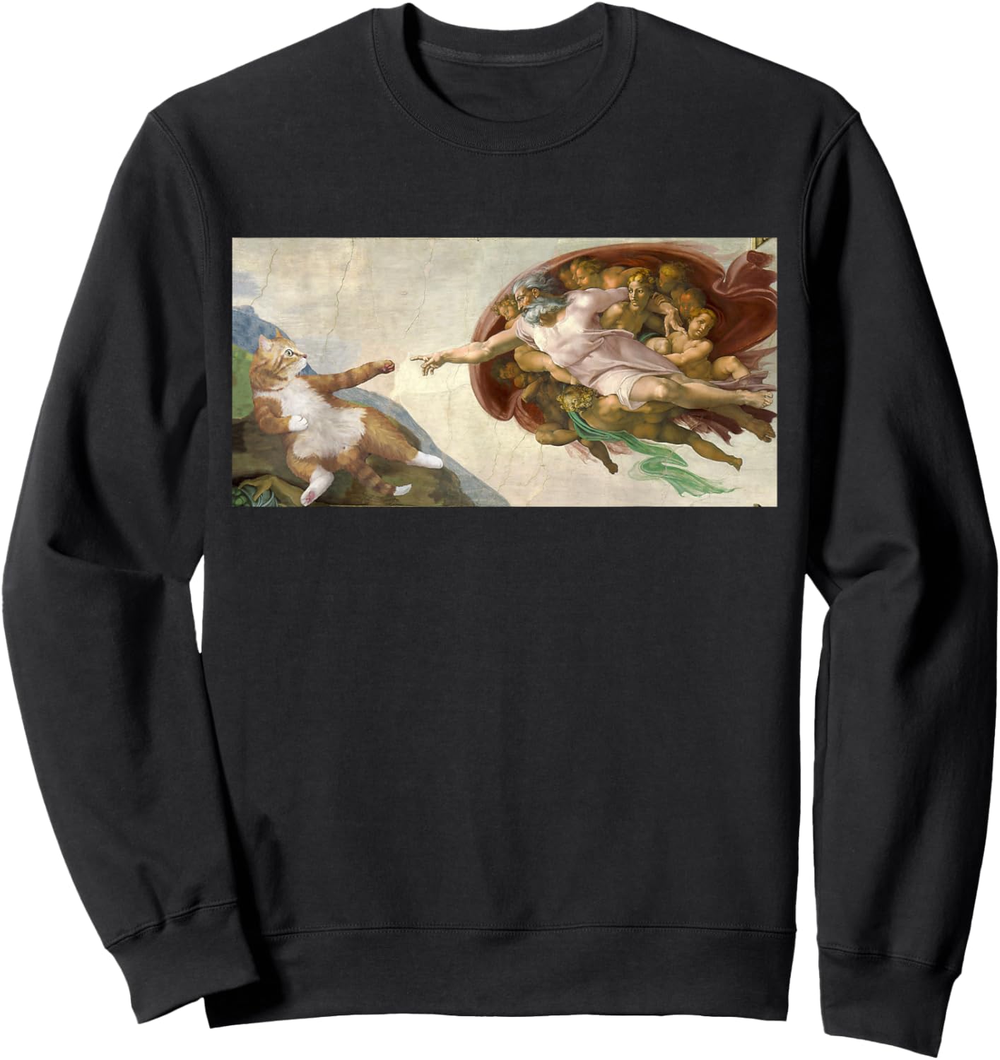 Funny Cat God Creation of Adam Art Michelangelo Jesus Art Women Kids Sweatshirt - Sweatshirt | Black