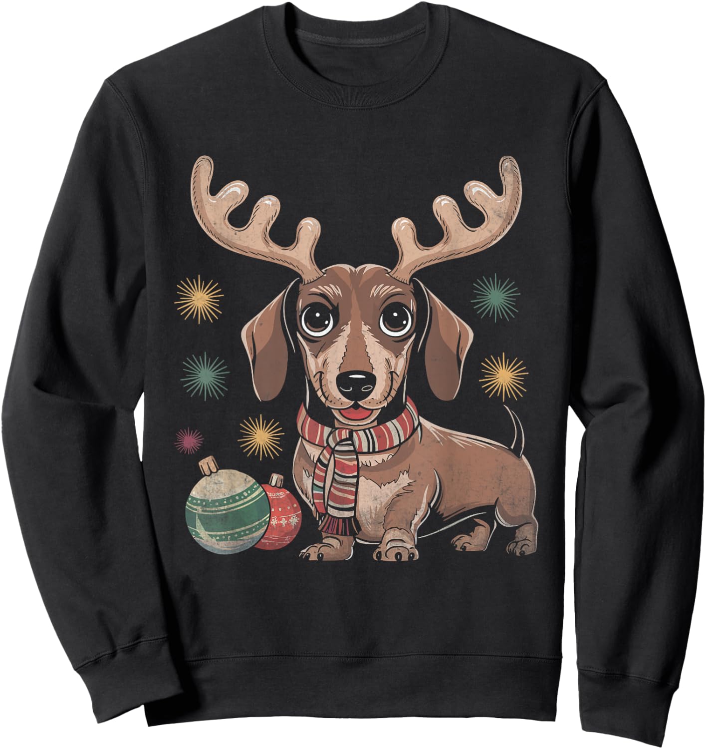 Dachshund Reindeer Christmas Dog Puppy Lover X-mas Holiday Sweatshirt - Sweatshirt | Black