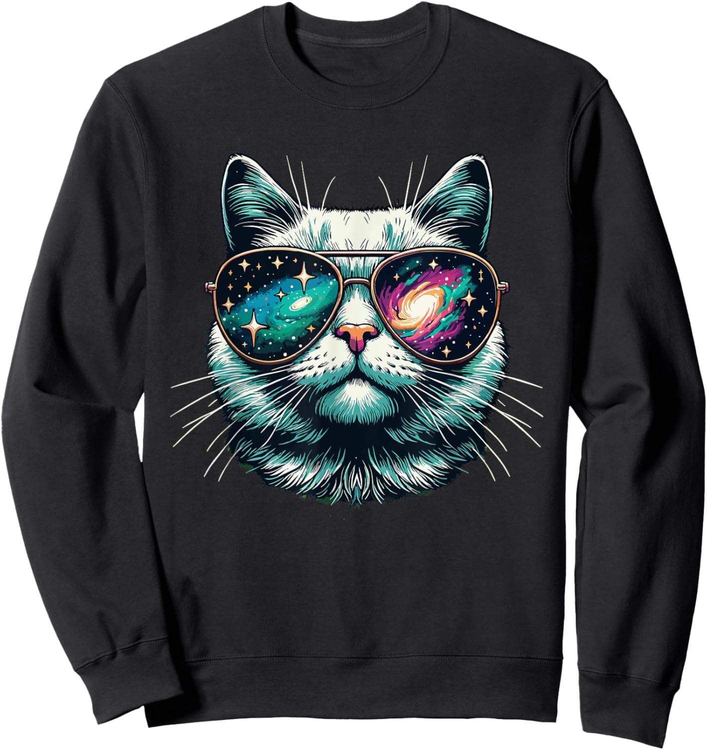 Cat Space Galaxy Sunglasses Cats Women Girls Kids Sweatshirt - Sweatshirt | Black