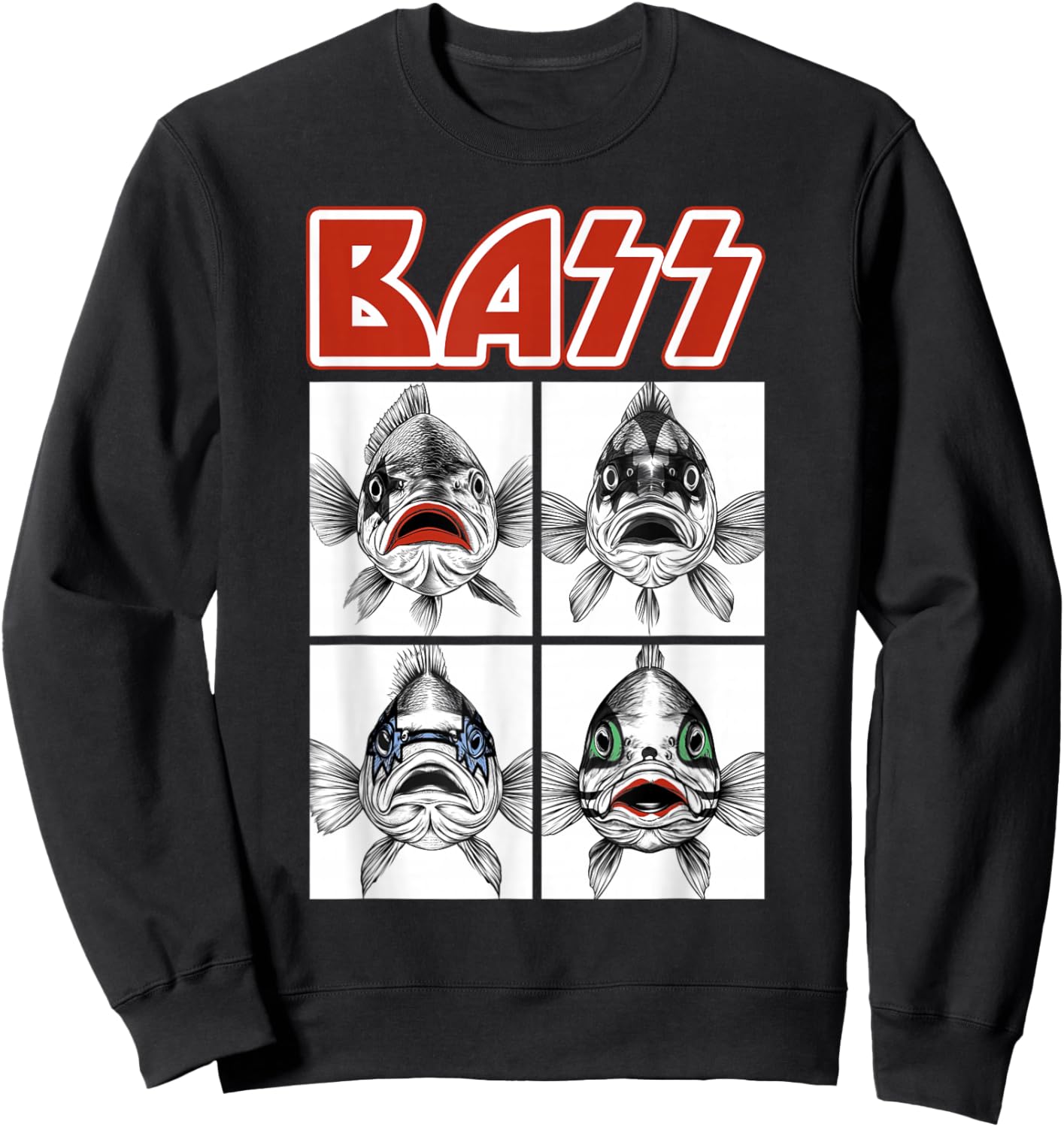Bass Angler Fisherman Fishing Men Women Kids Funny Fishing Sweatshirt - Sweatshirt | Black