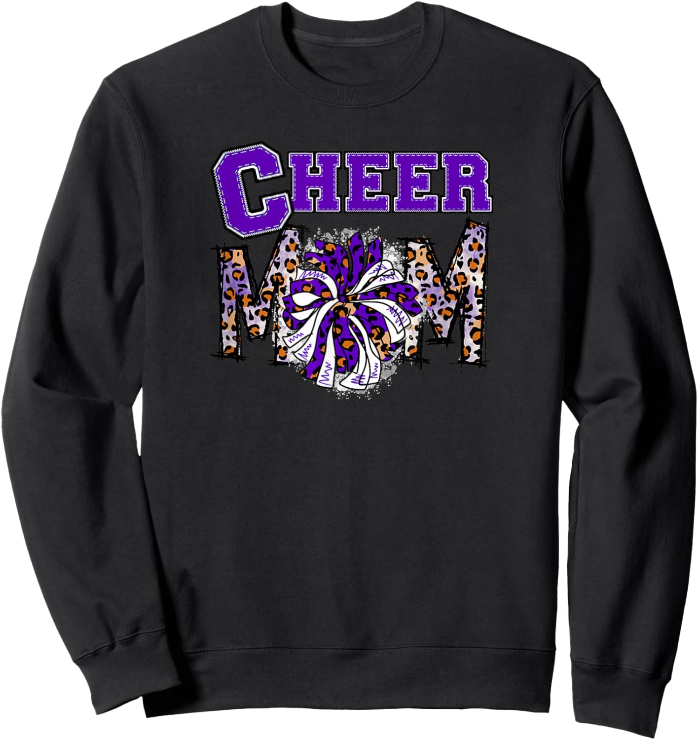 Cheer Mom - Cute Leopard Letters - Purple Team Sweatshirt - Sweatshirt | Black