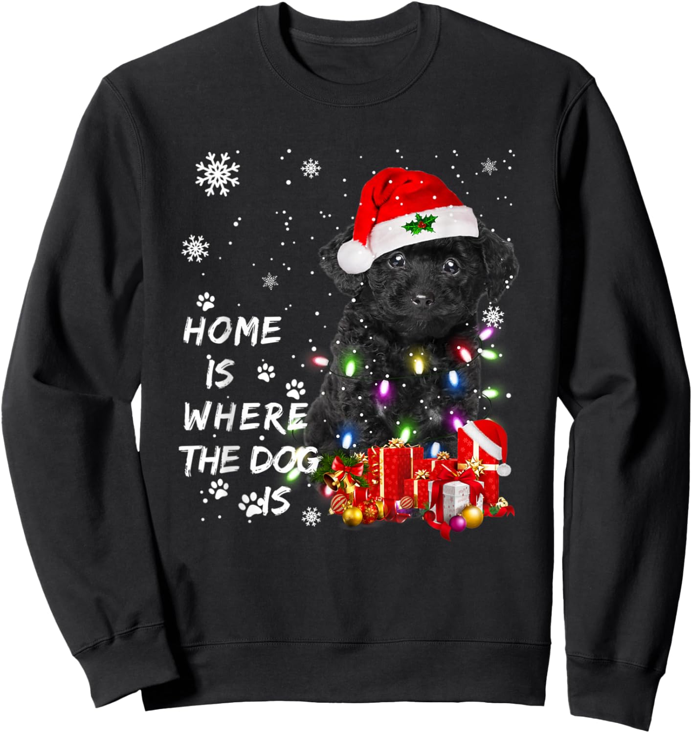 Black Poodle dog Santa Christmas Tree Lights Xmas Boys Dog Sweatshirt - Sweatshirt | Black