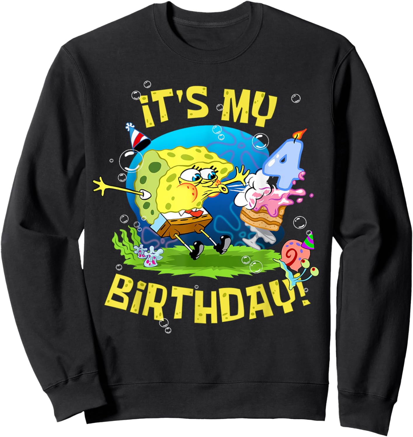 Spongebob It's My 4th Birthday Cake 4 Years Old Spongebob Sweatshirt - Sweatshirt | Black