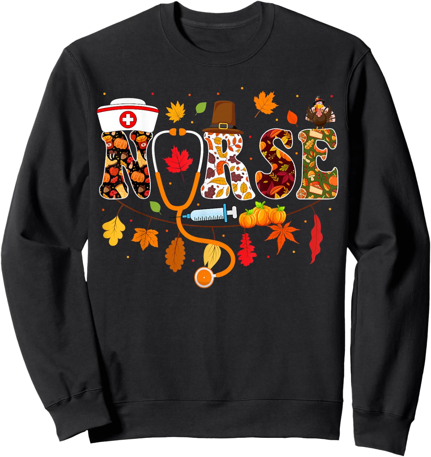 Thanksgiving Nurse Fall Nursing Thanksgiving Nurse Turkey RN Sweatshirt - Sweatshirt | Black