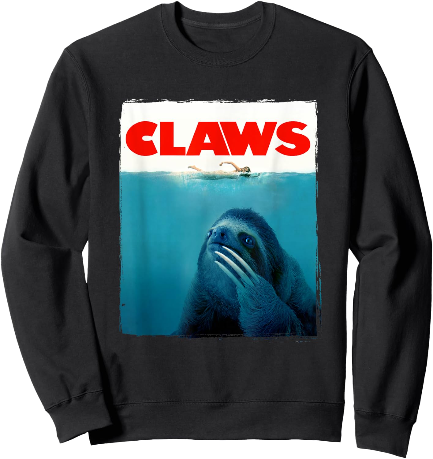 CLAWS Funny JAWS Parody Cute Sloth Attacking Like A Shark Sweatshirt - Sweatshirt | Black