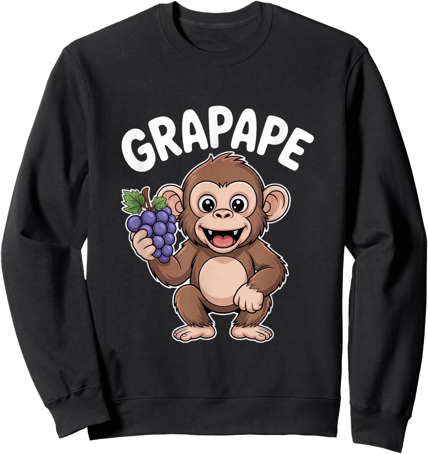 Grapape Grape Monkey Cartoon Cute Funny Ape Sweatshirt - Sweatshirt | Black