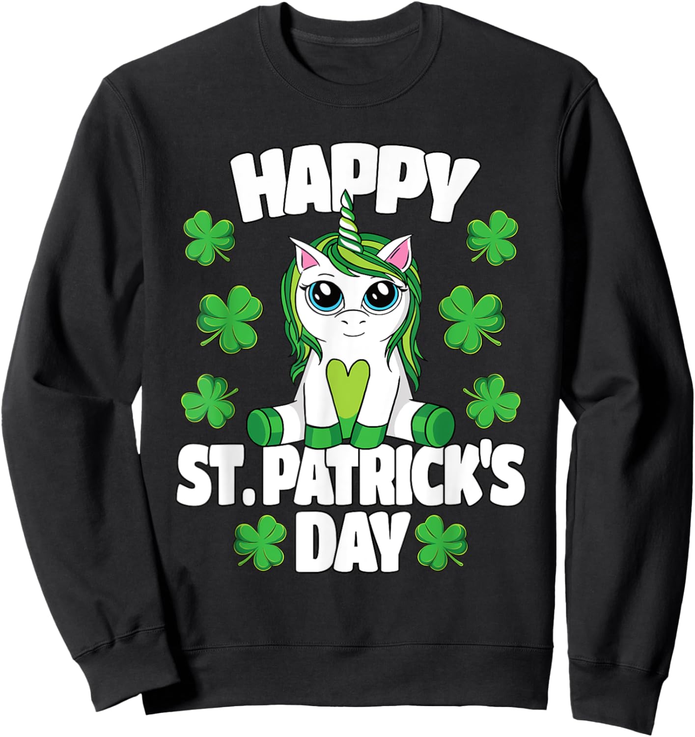 Happy St. Patrick's Day Lepricorn Irish Unicorn Girls Sweatshirt - Sweatshirt | Black