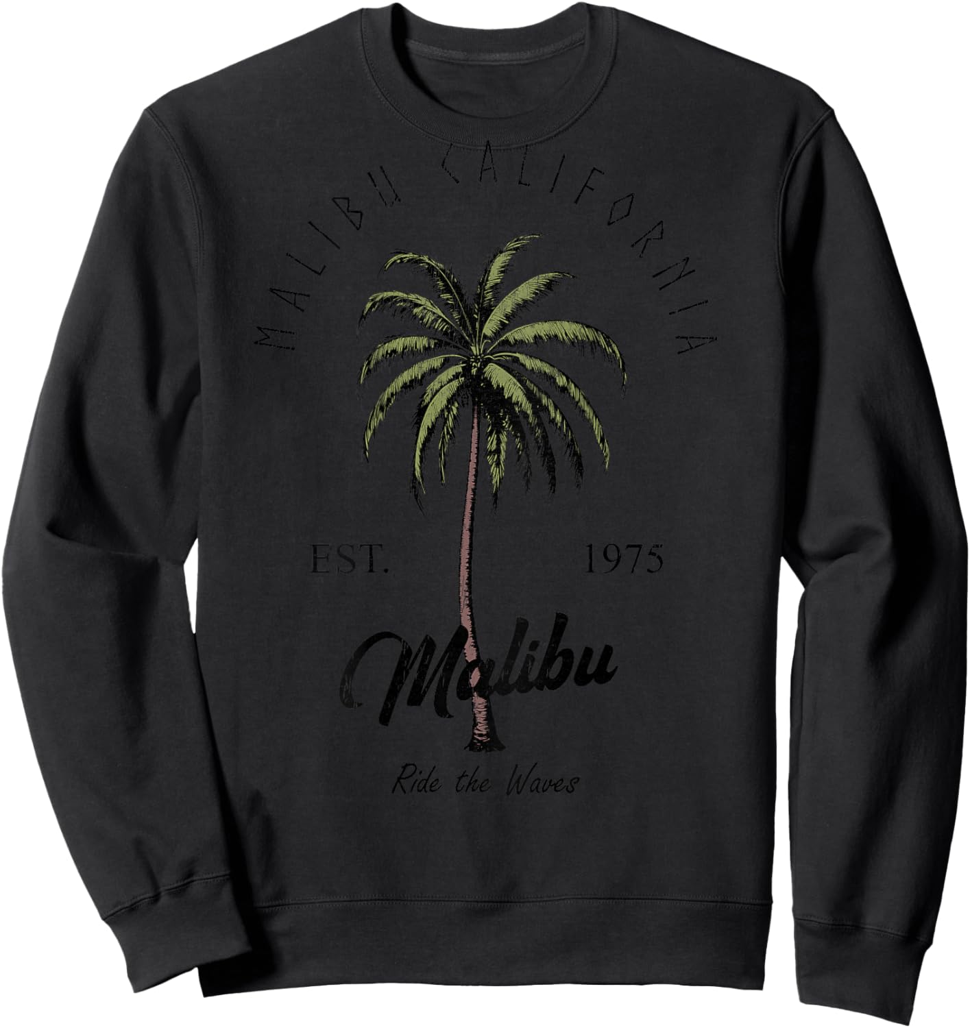 Malibu California Tropical Palm Tree Casual (Artistic Back) Sweatshirt - Sweatshirt | Black
