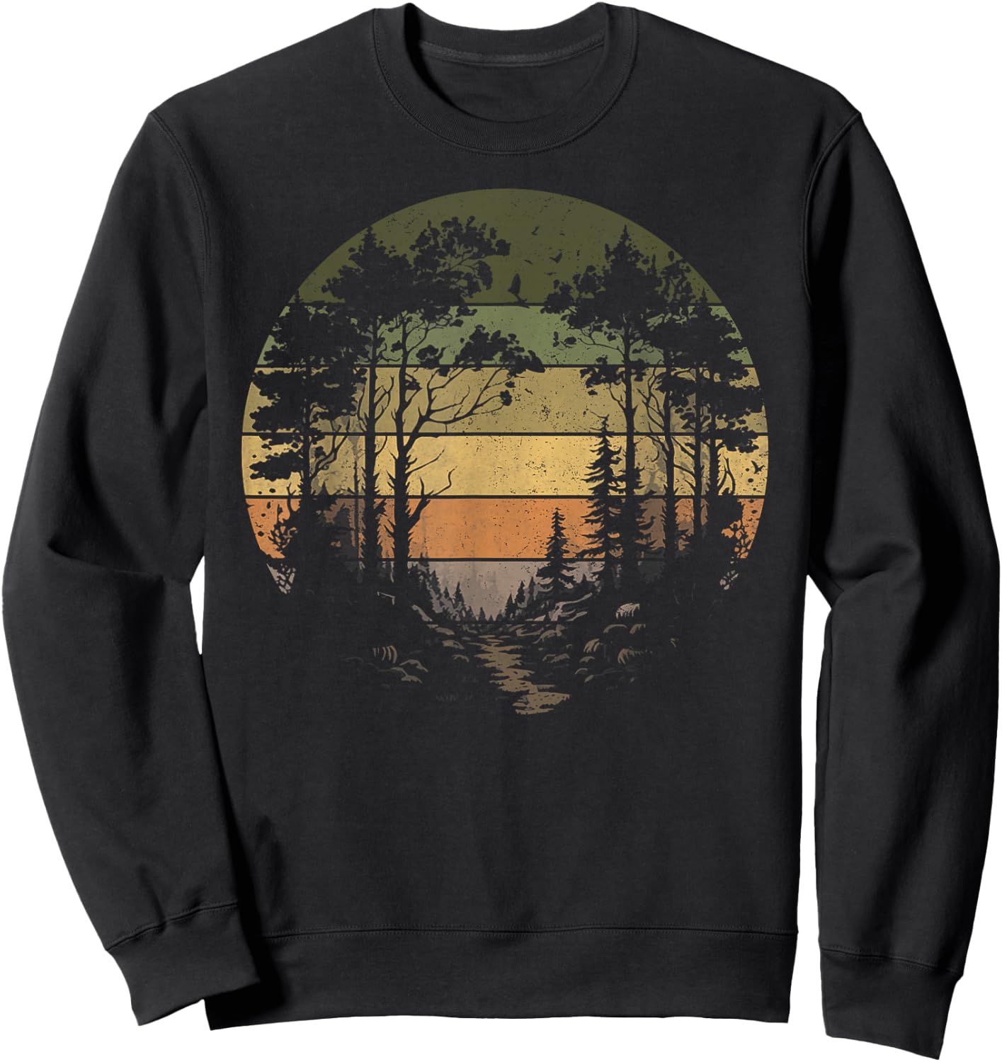 Trees Wildlife Nature Vintage Retro Forest Man Woman Girl Sweatshirt - Sweatshirt | Black