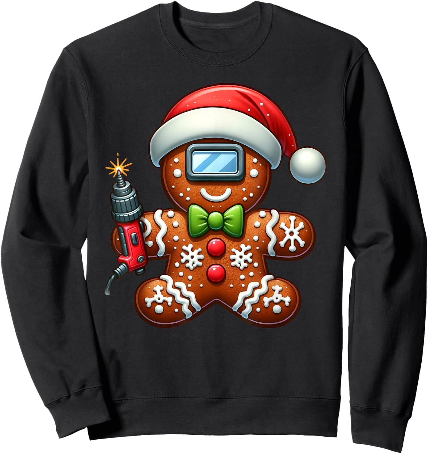Funny Gingerbread Man Welder Christmas Kids Sweatshirt - Sweatshirt | Black