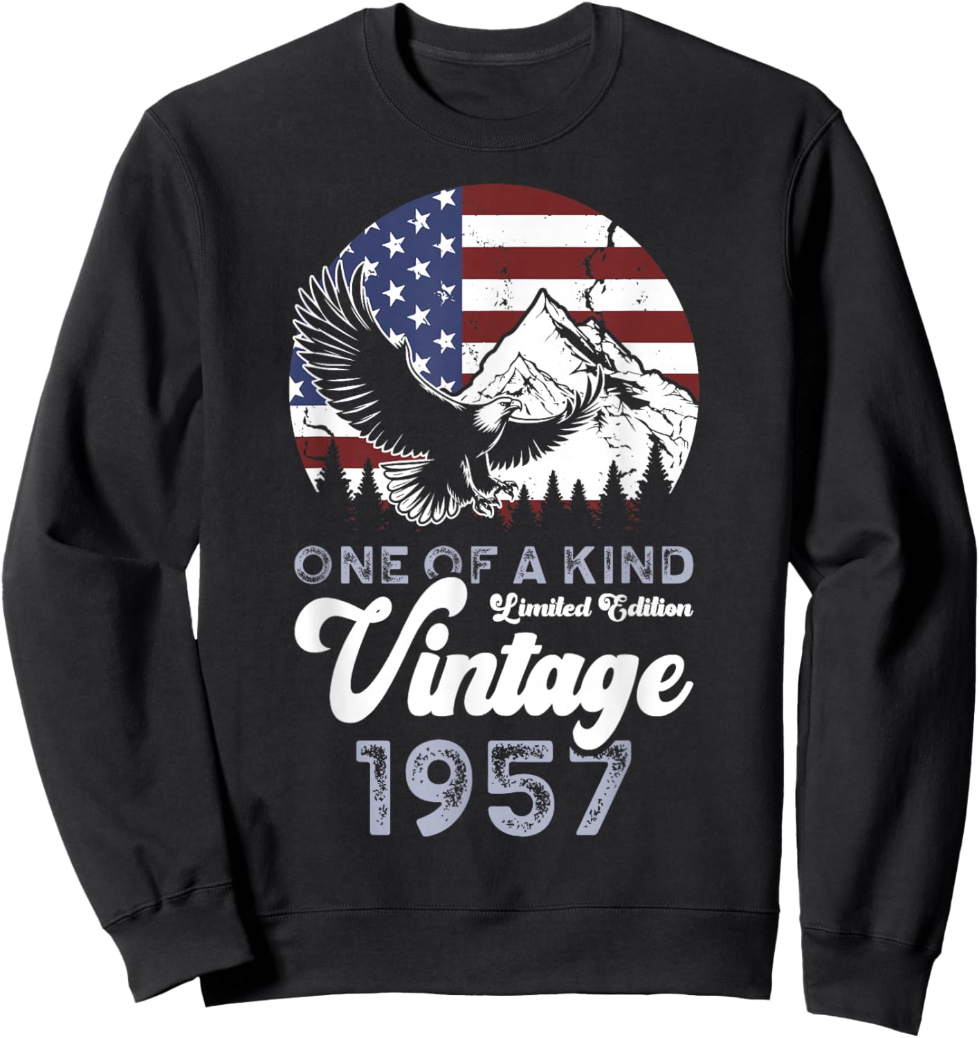 Vintage 1957 Patriotic Eagle 69th Birthday American Flag Sweatshirt - Sweatshirt | Black