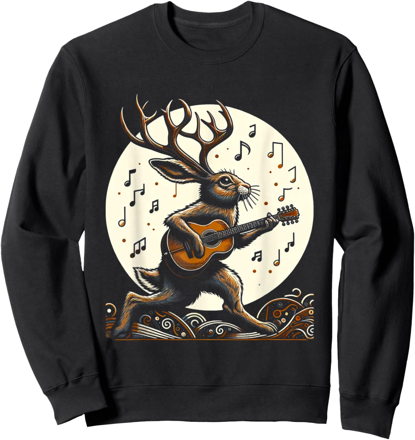 Graphic Art Funny Jackalope Playing Guitar Lovers Animals Sweatshirt - Sweatshirt | Black