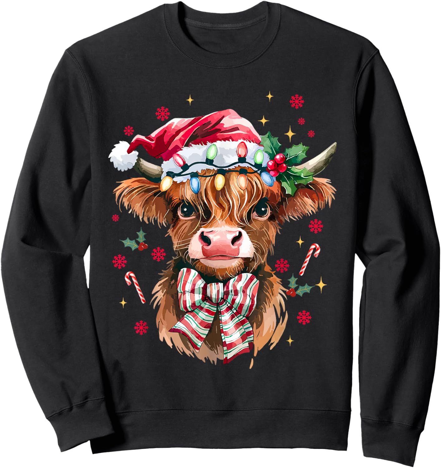 Coquette Christmas Western Highland Cow Santa Xmas Holiday Sweatshirt - Sweatshirt | Black