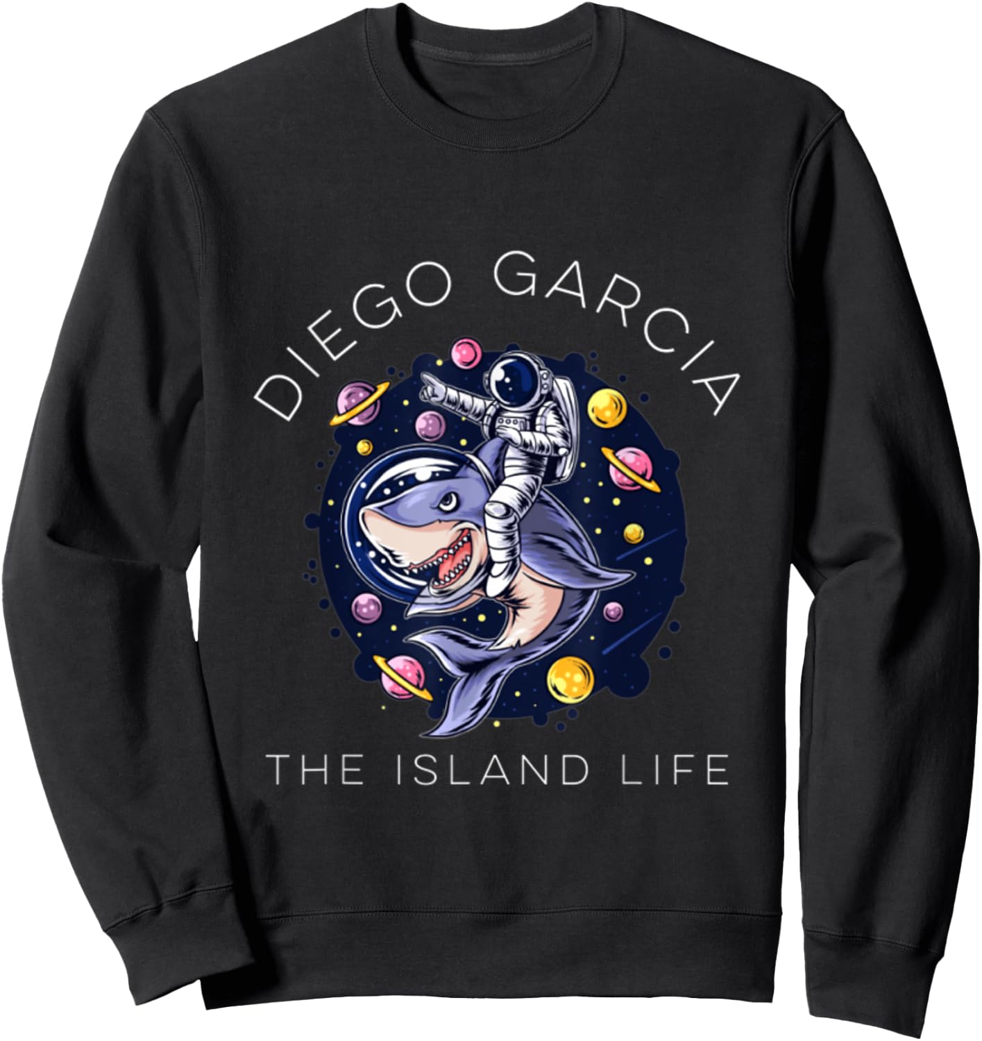 Diego Garcia Island Shark Space Astronaut Sweatshirt - Sweatshirt | Black