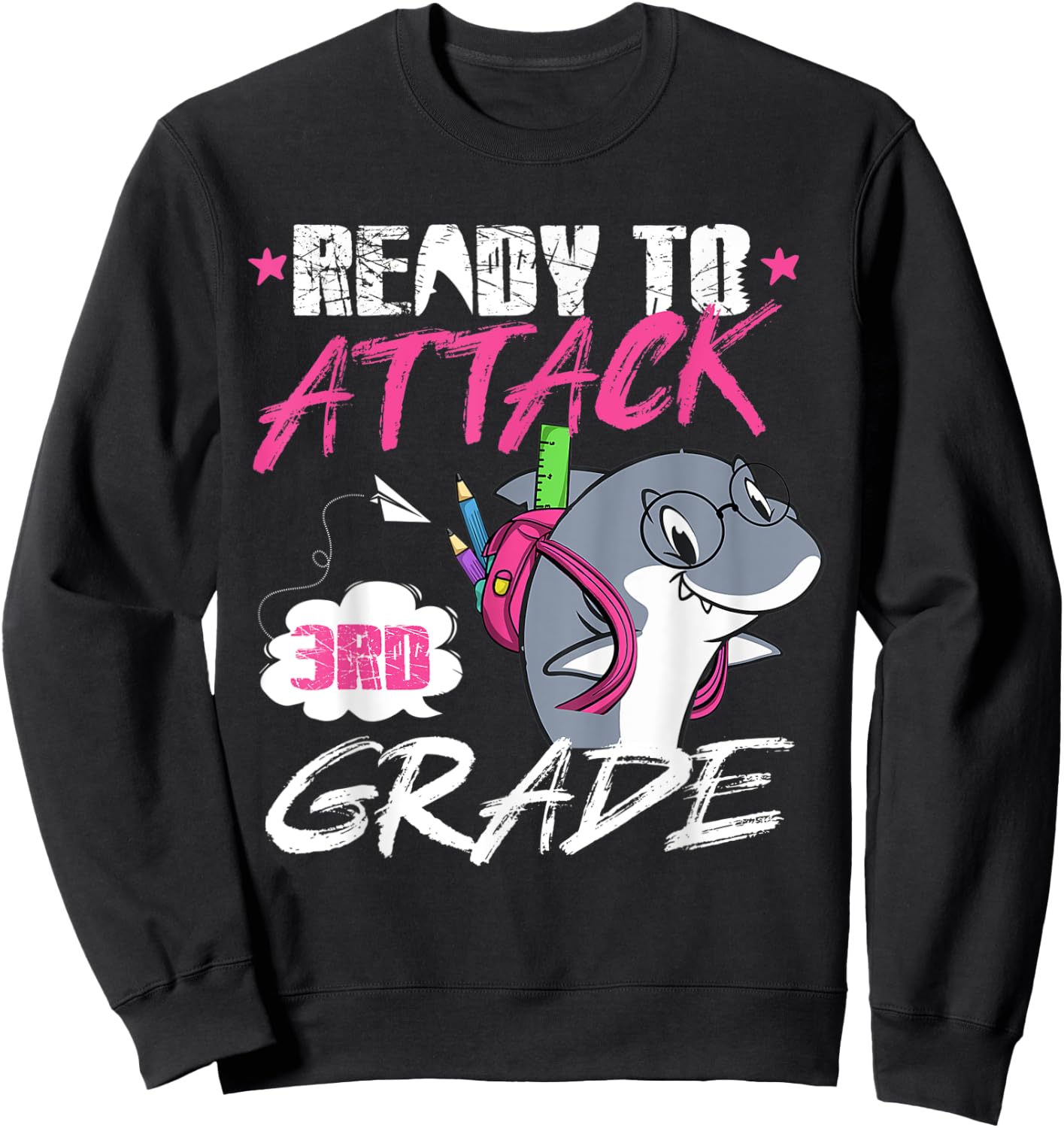 Kids Ready to attack 3rd Grade First day Shark lover Sweatshirt - Sweatshirt | Black
