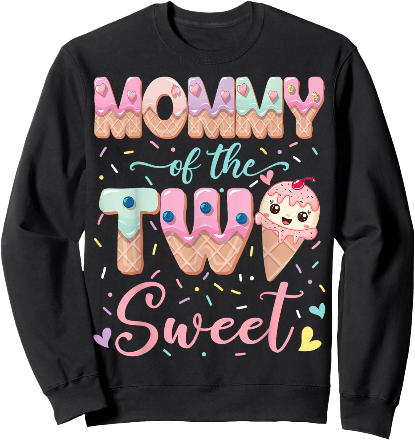 Mommy Of The Two Sweet Ice Cream Lover 2Nd Birthday Girl Sweatshirt - Sweatshirt | Black
