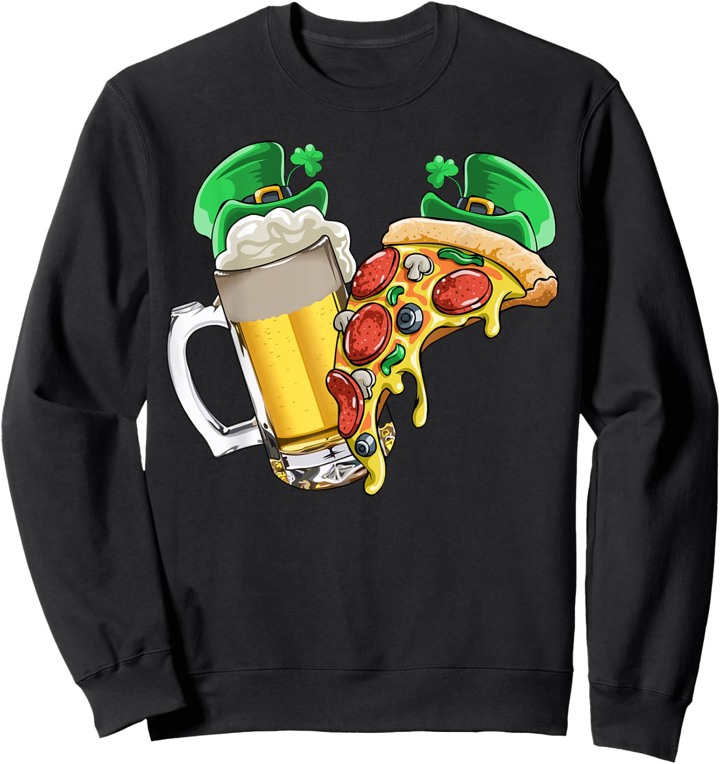 Beer Pizza St Patricks Day T Shirt Gift Party Women Men Sweatshirt - Sweatshirt | Black