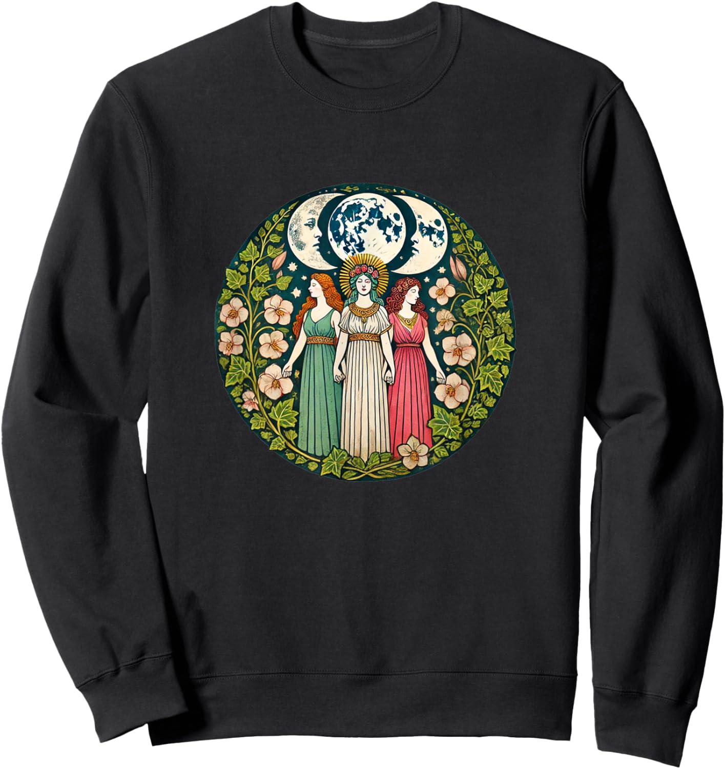 Triple Moon Goddesses Illustration Maiden Mother Crone Sweatshirt - Sweatshirt | Black
