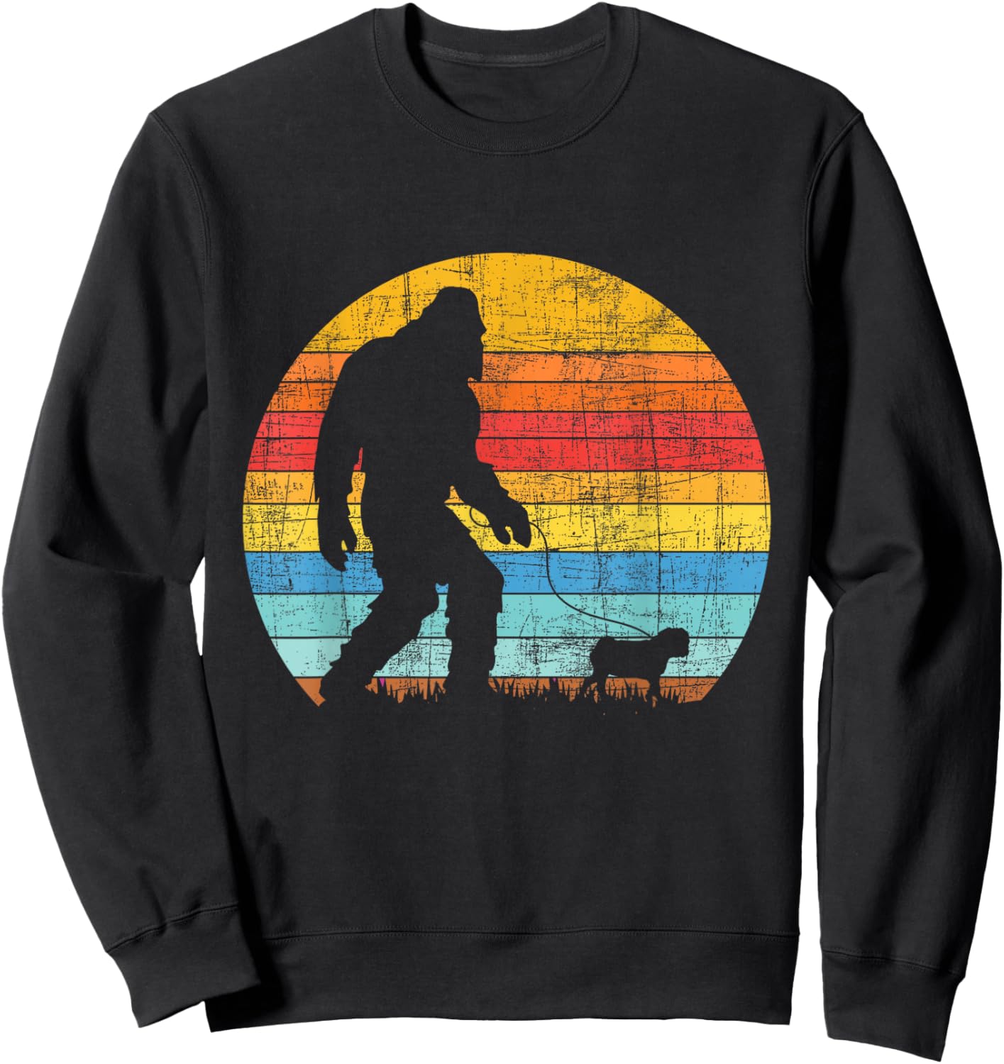 Bigfoot Walking with A Pug - Dog Owner Animal Puppy Trainer Sweatshirt - Sweatshirt | Black