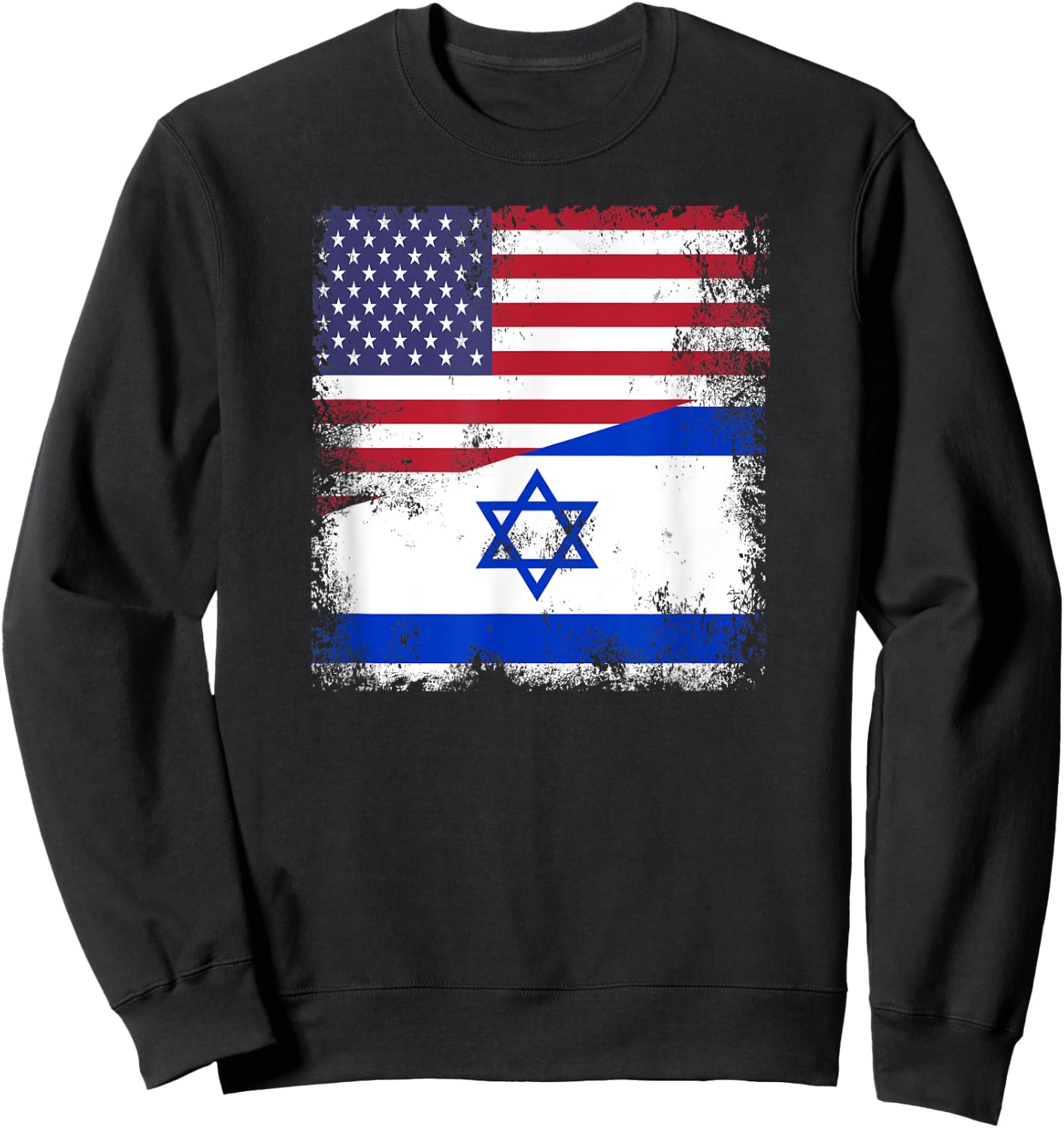Half Israeli Flag | Vintage Israel USA Gift Sweatshirt - Sweatshirt | Black
