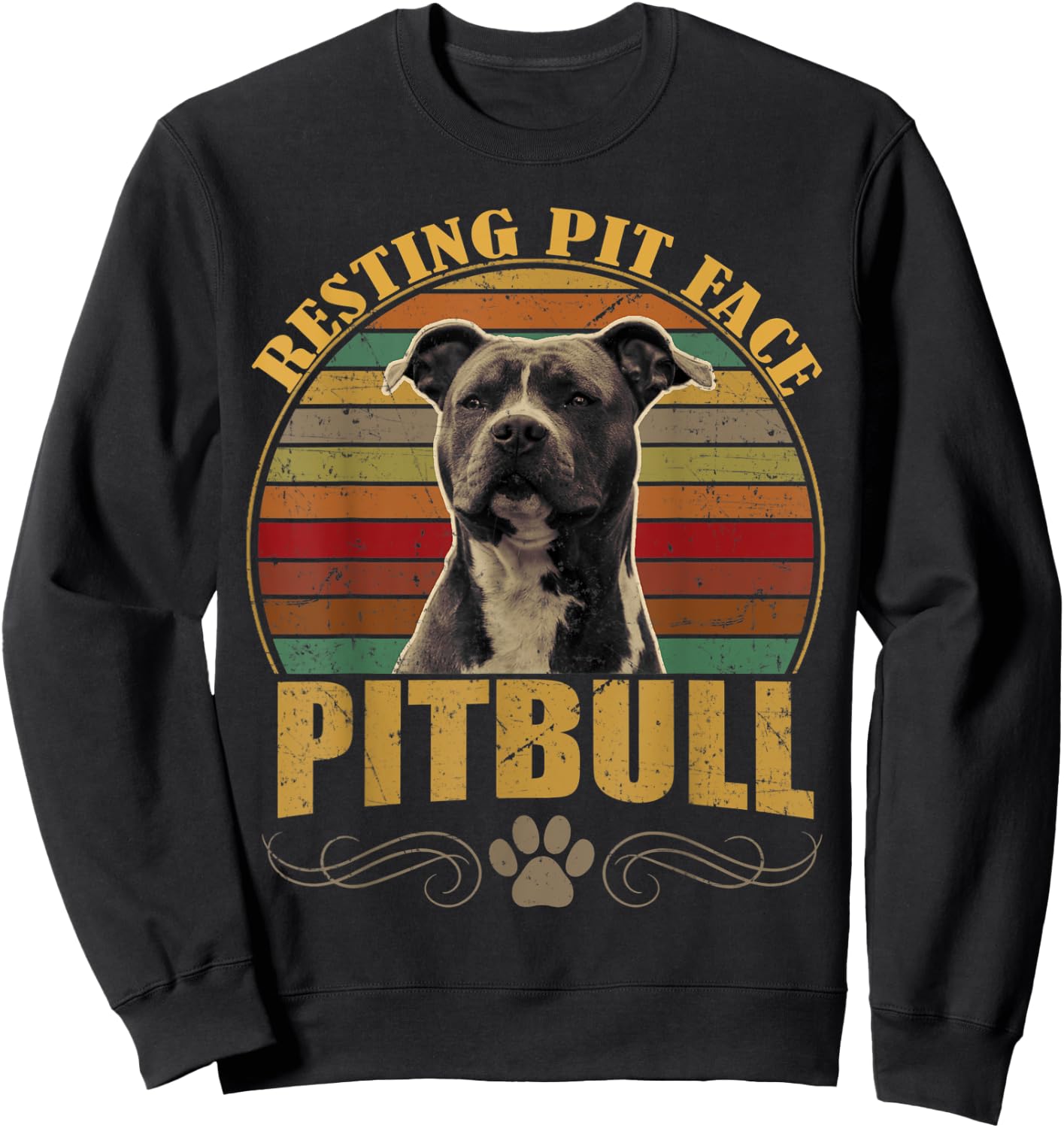 Resting Pit Face Pitbull Dog Owners Vintage Pitbull Dog Gift Men Women Kids Sweatshirt - Sweatshirt | Black