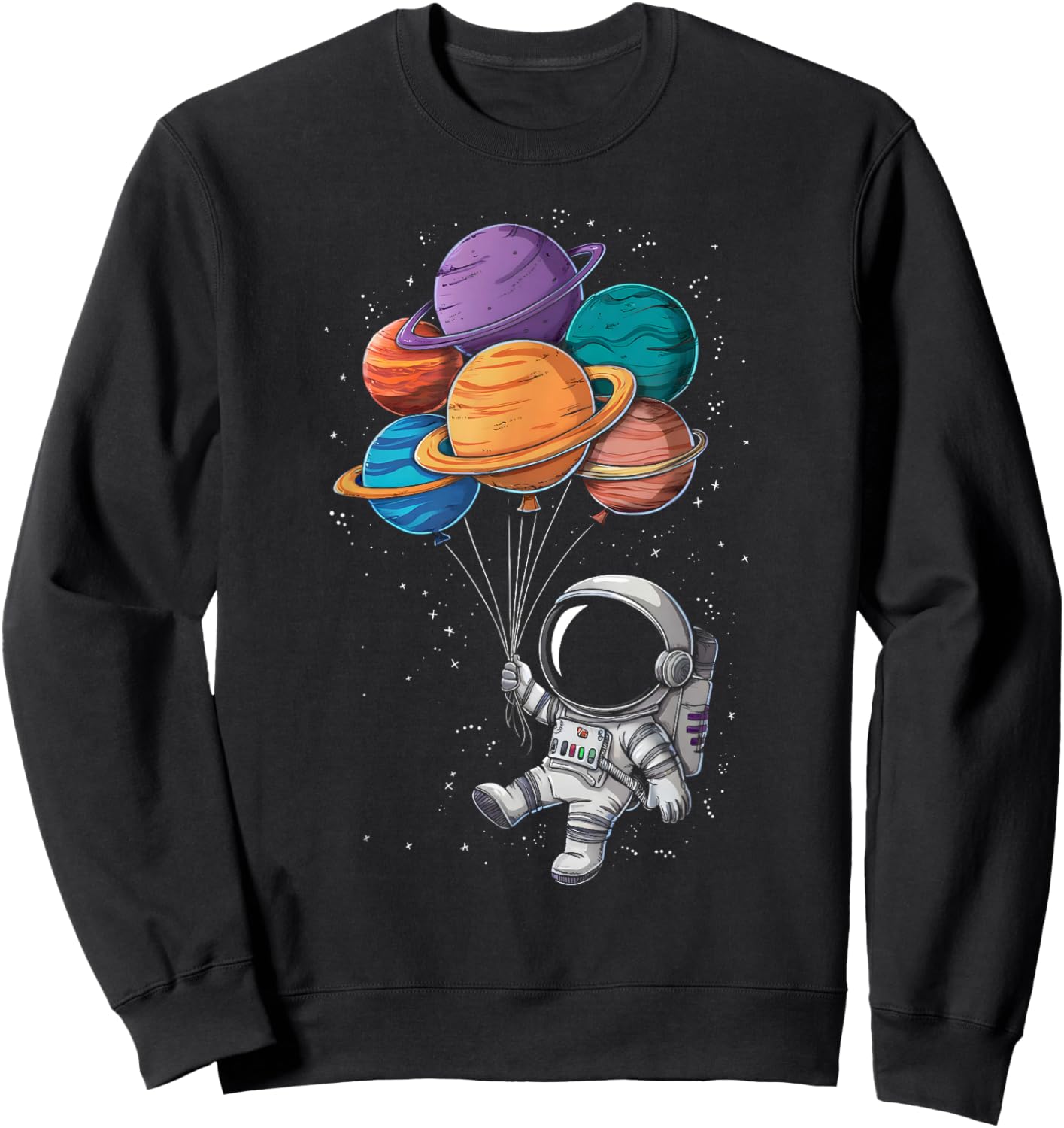 Astronaut Holding Planet Balloons Floating In Space Sweatshirt - Sweatshirt | Black