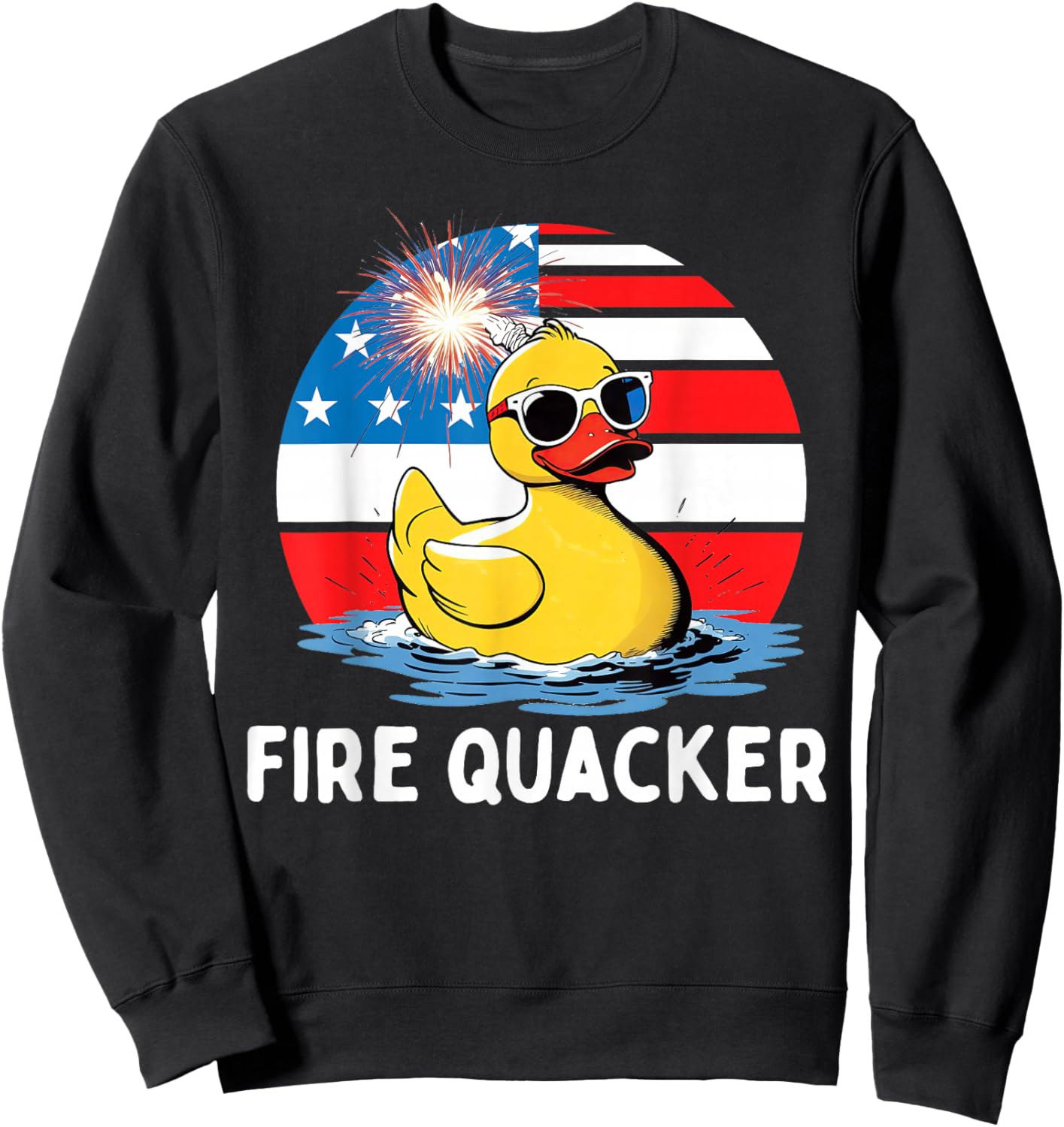 Fire Quacker Duck Firecracker Funny 4th of July USA Flag Kid Sweatshirt - Sweatshirt | Black