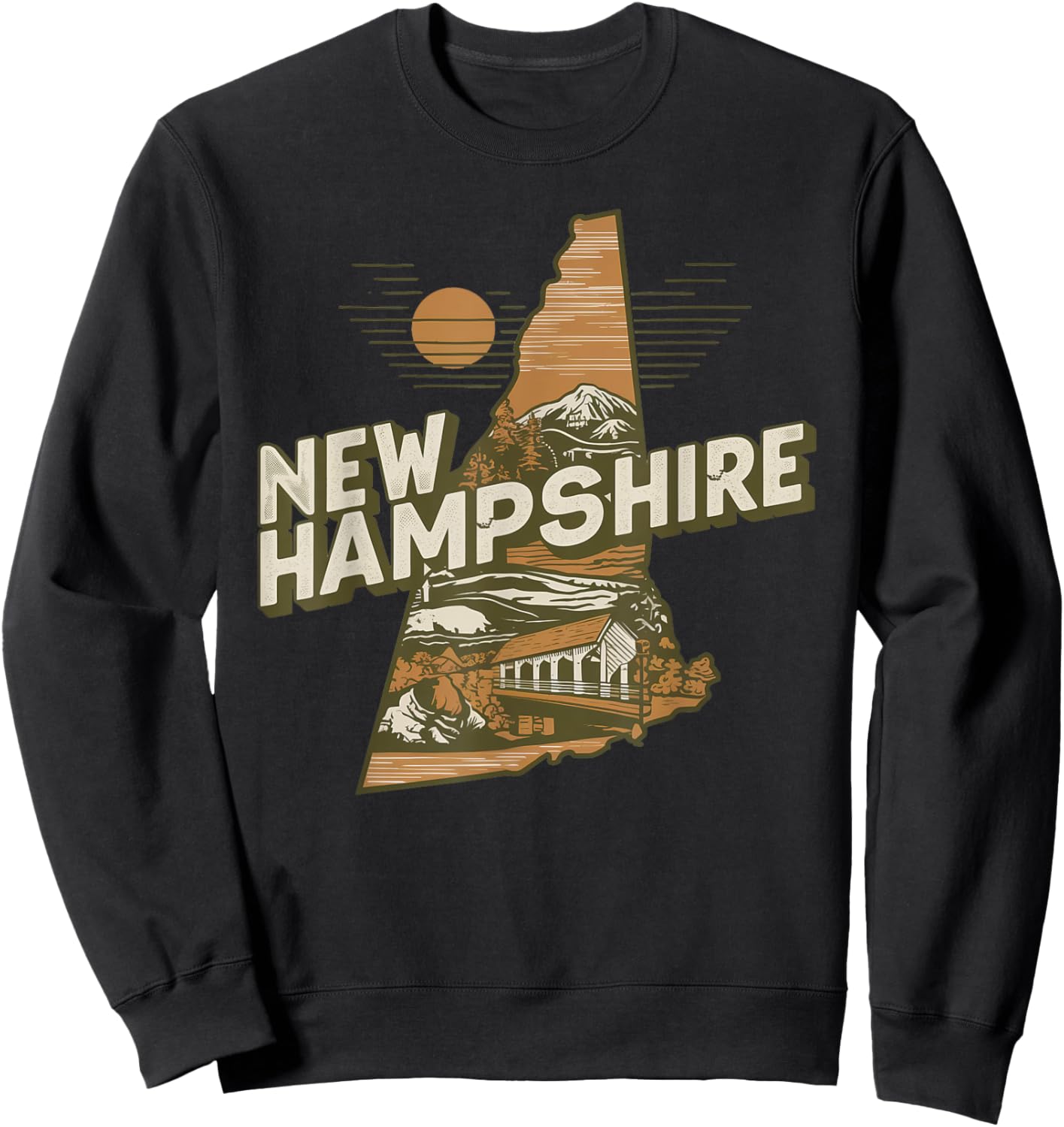 New Hampshire Souvenirs , Women & Kids New Hampshire Retro State - Black, Small Sweatshirt - Sweatshirt | Black