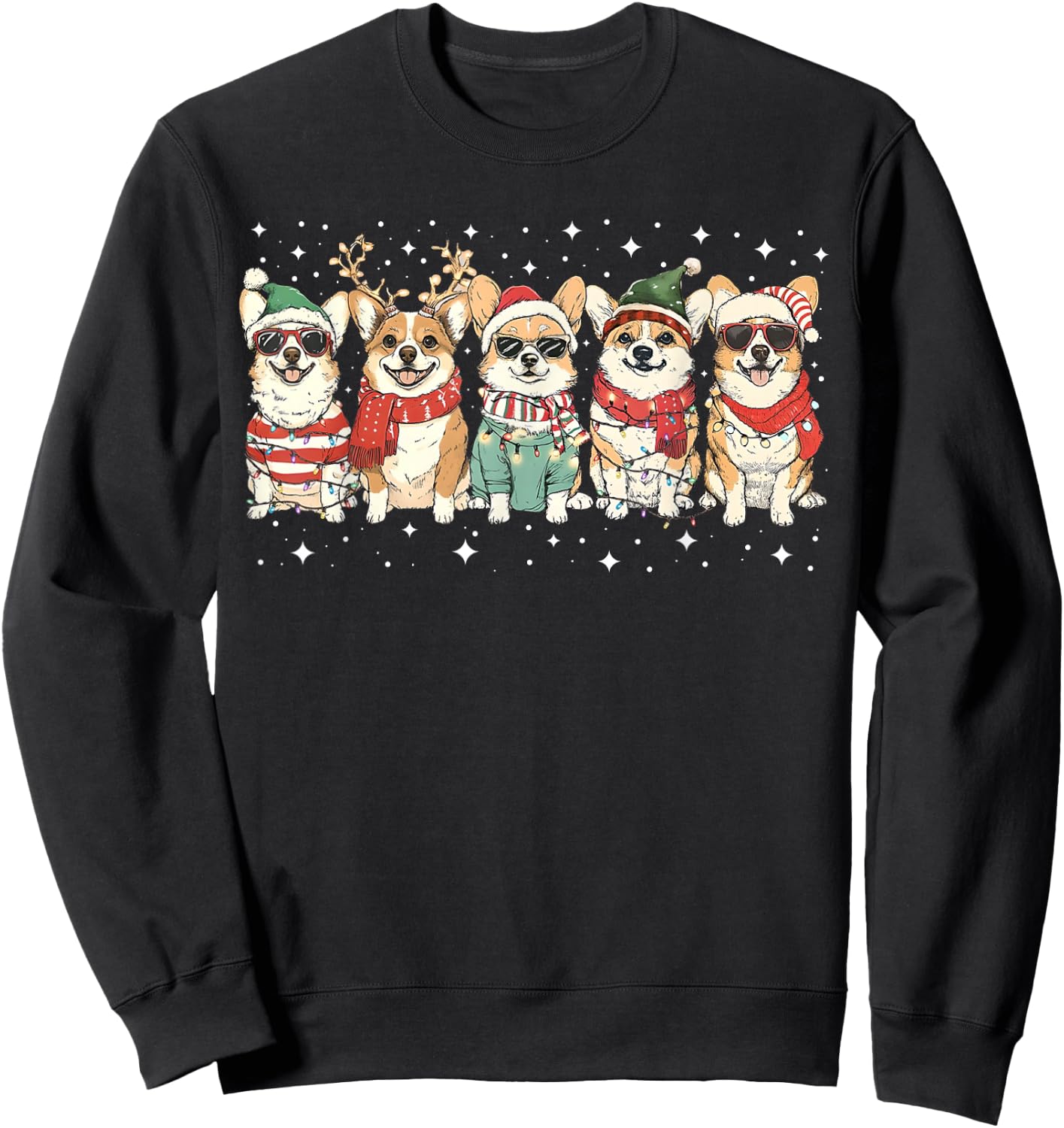 Corgi Santa Christmas Lights Xmas PJ Dog Lover Merry Corgmas Sweatshirt - Sweatshirt | Black