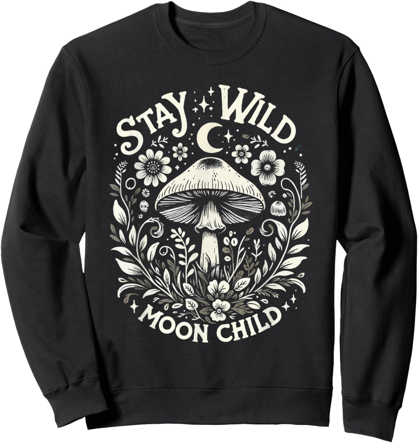 Mystical Mushroom Nature Lover Graphic Sweatshirt - Sweatshirt | Black
