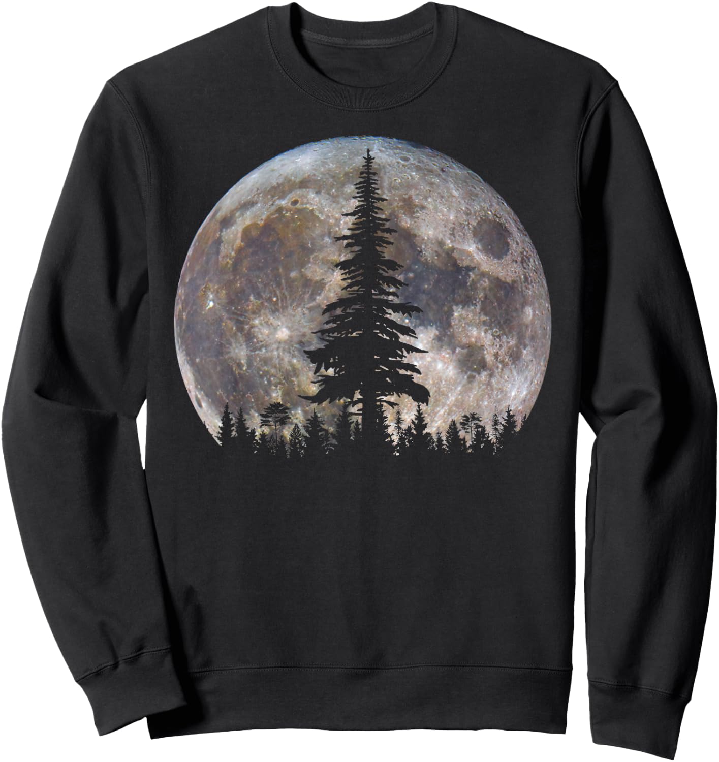 Retro Full Moon Minimalist Pine Tree Vintage Wildlife Trees Sweatshirt - Sweatshirt | Black