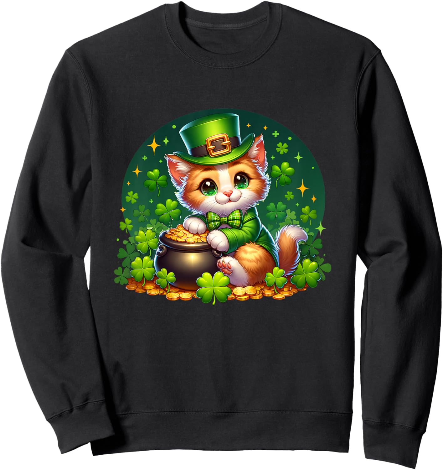 Kids St. Patrick's Day Cat Leprechaun Kitten Irish Toddler Girls Sweatshirt - Sweatshirt | Black
