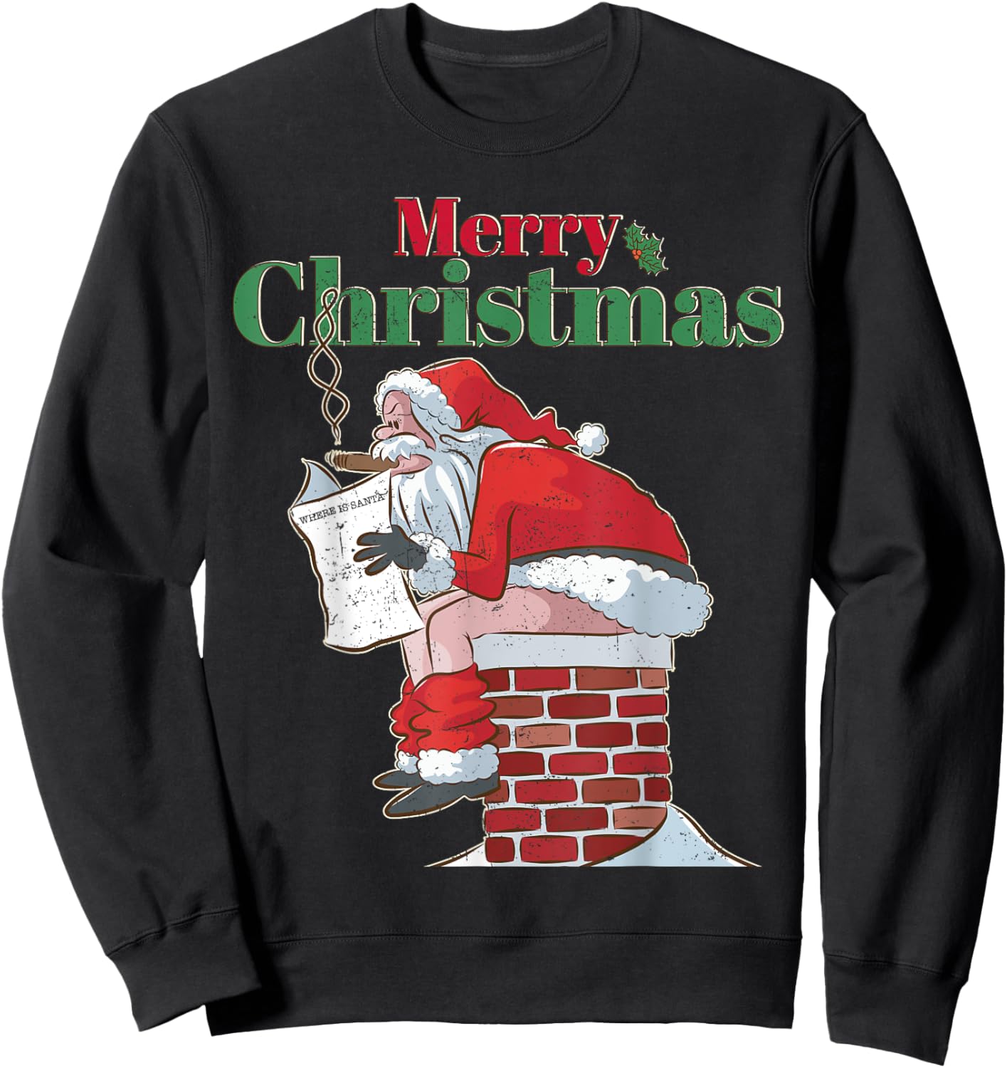 Funny Santa Pooping Down Chimney Xmas Christmas Gifts Sweatshirt - Sweatshirt | Black