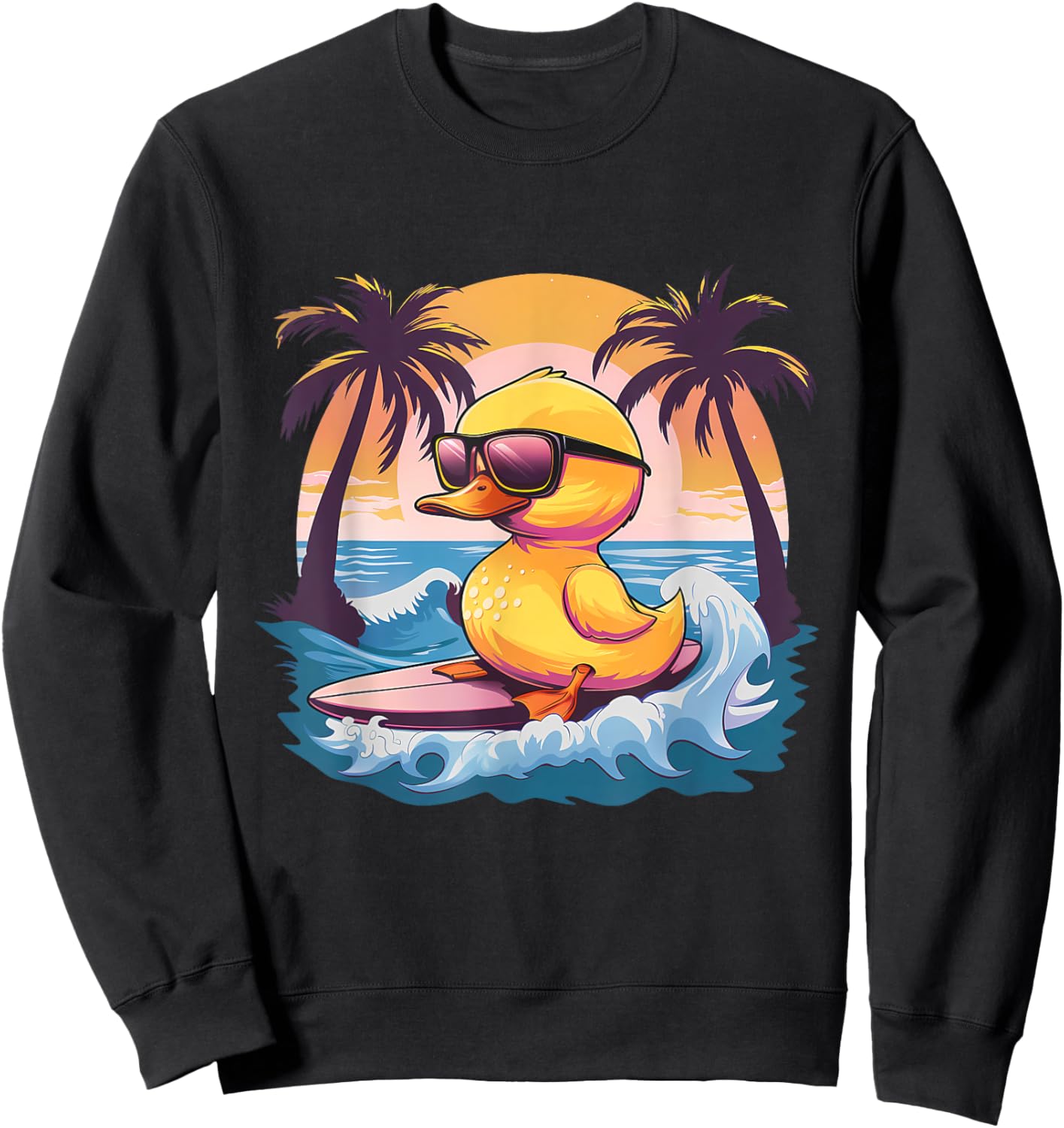 Rubber Duck Surfing Surfer Beach Sunset Rubber Duckie Sweatshirt - Sweatshirt | Black