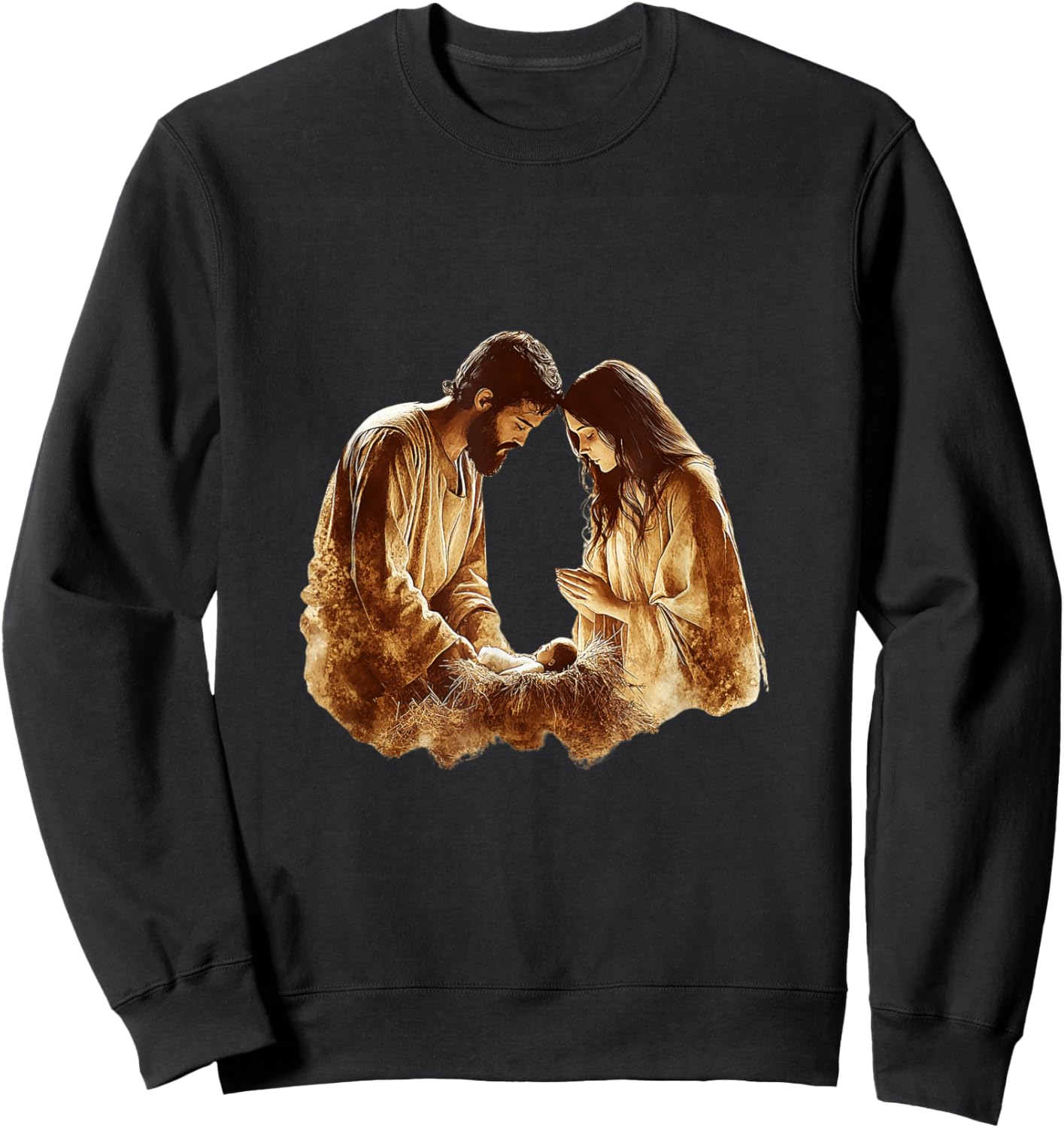 Vintage Nativity Scene Christmas Art Sweatshirt - Sweatshirt | Black