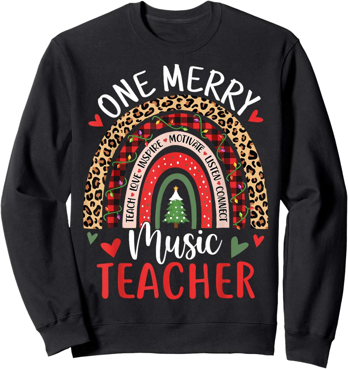 One Merry Music Teacher Funny Rainbow Christmas Musician Sweatshirt - Sweatshirt | Black