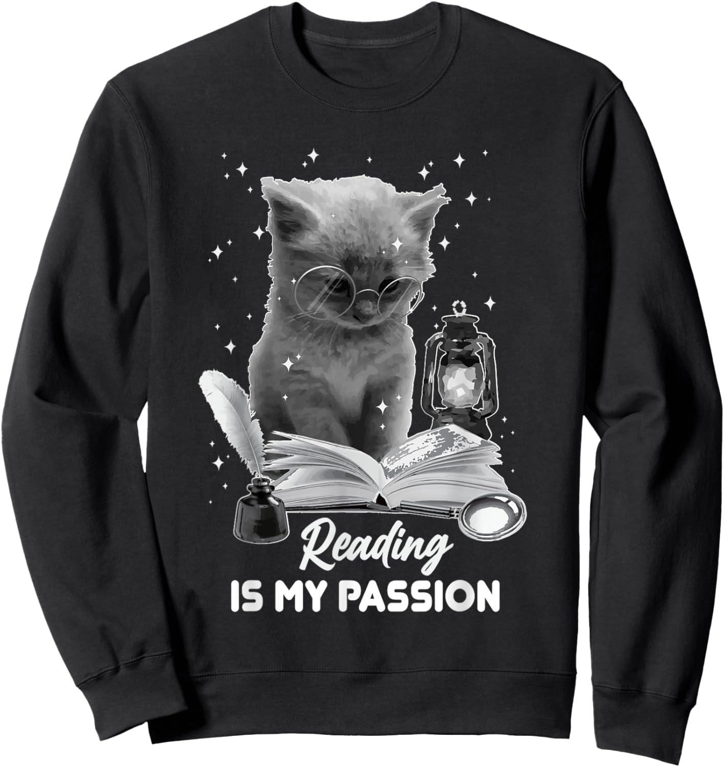 Bookworm Reading Is My Passion Cat Reading A Book Librarian Men Women Sweatshirt - Sweatshirt | Black