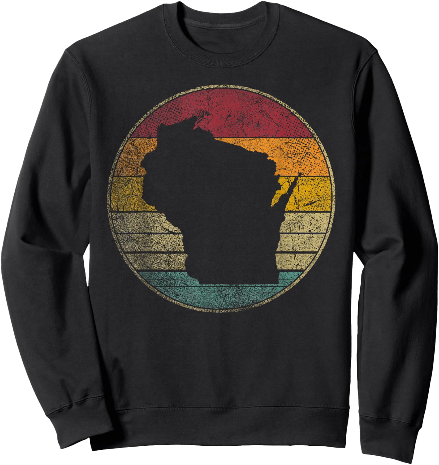 Wisconsin Vintage Distressed Retro Style Silhouette State Sweatshirt - Sweatshirt | Black