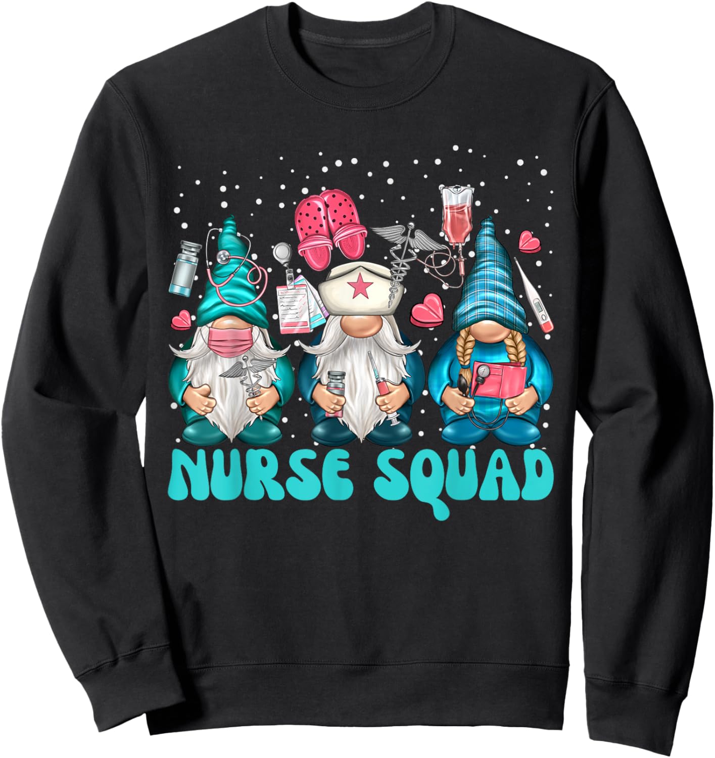 Funny Christmas Scrub Tops Women Gnomes Scrubs Nurse Squad Sweatshirt - Sweatshirt | Black