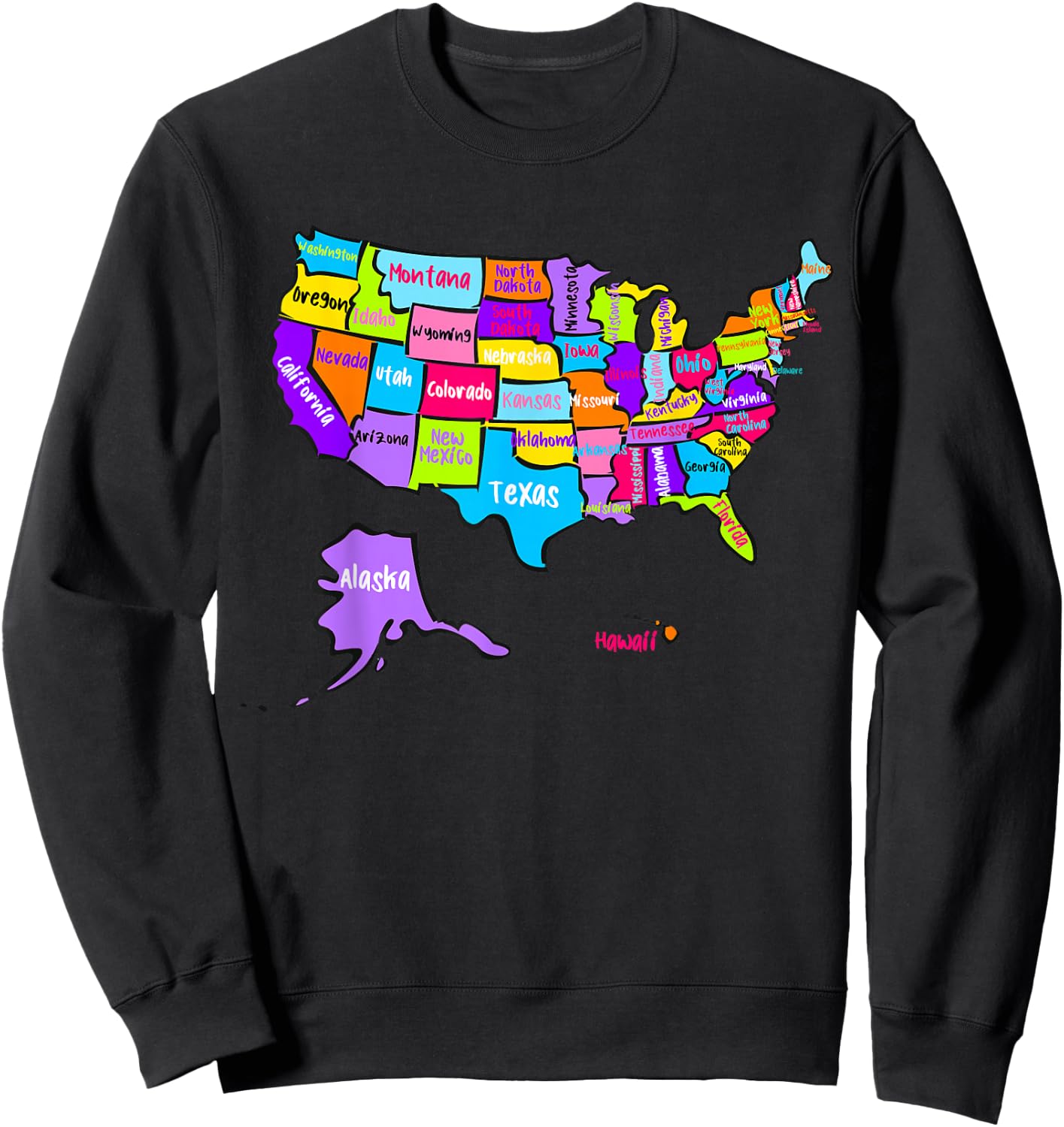 United States of America Colorful Map with State Names Sweatshirt - Sweatshirt | Black